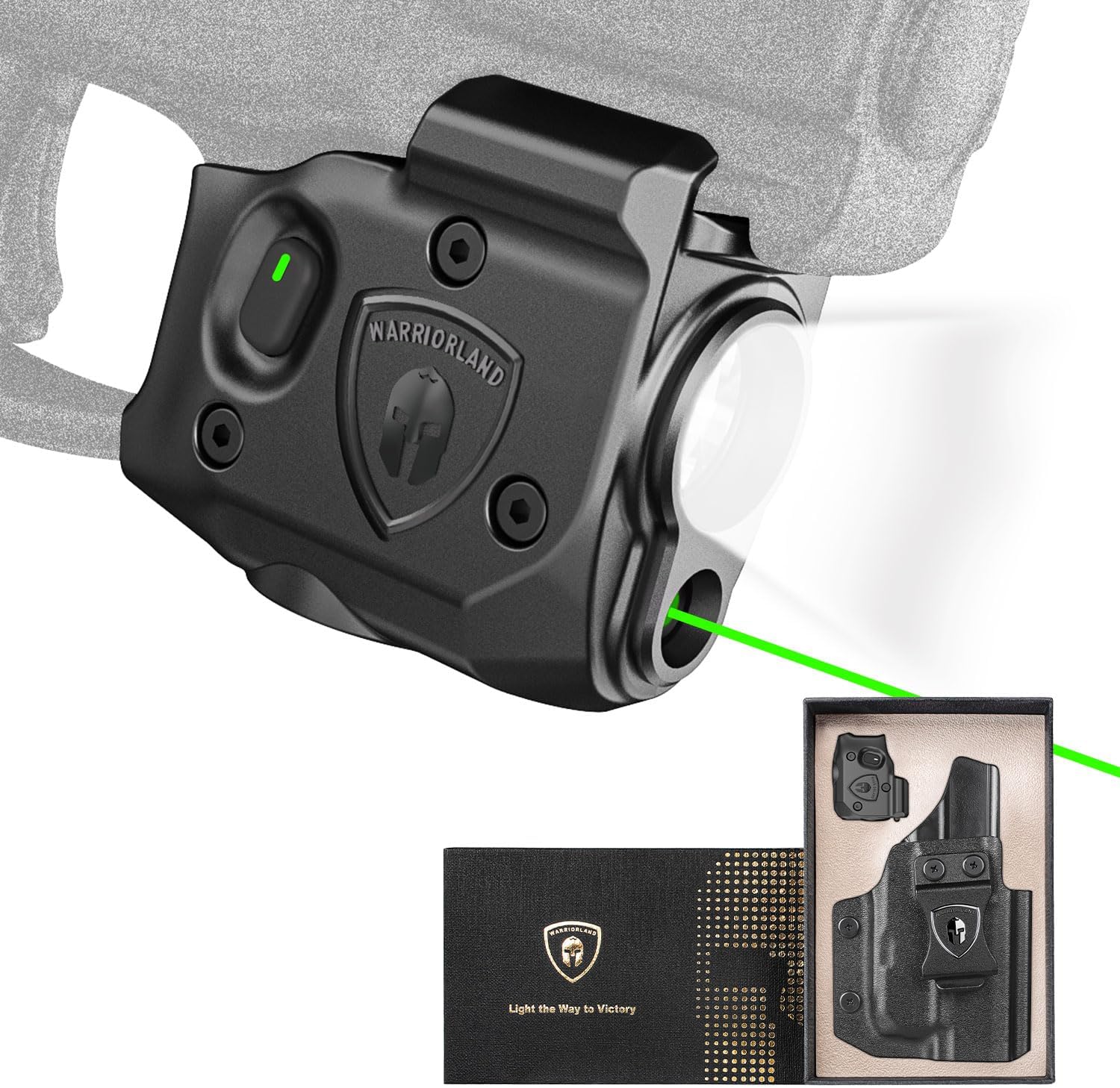 WARRIORLAND Pistol Light Laser & Holster Fit for Taurus G2C/ G3C/ PT111 G2 / PT140 G2, Compact 150-Lumen Trigger Mounted Tactical Weapon Light with Green Laser White LED & IWB Holster, Power Indicator - WARRIORLAND