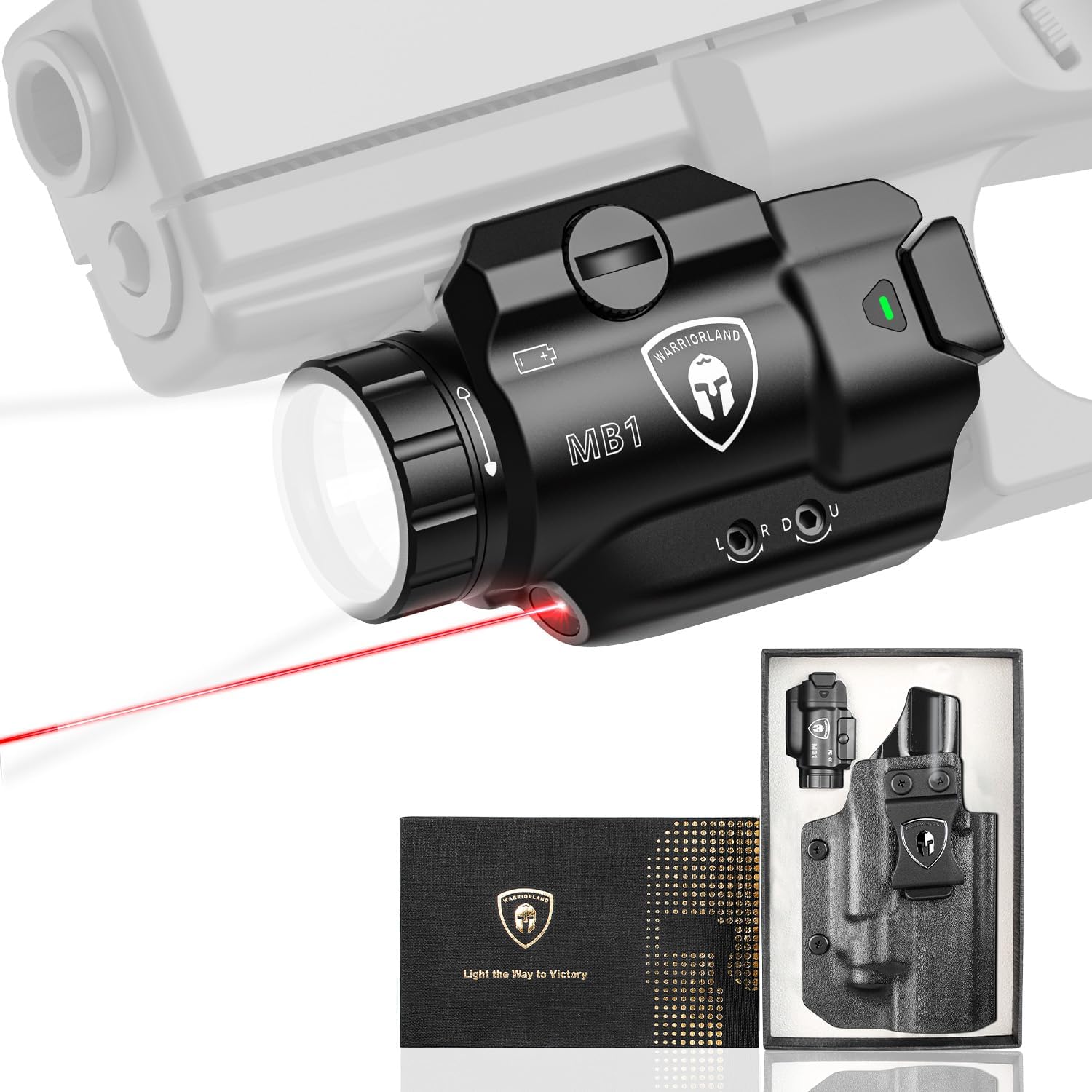 WARRIORLAND MB1 500 Lumens Portable Universal Rail Mounted Weapon Light-Red Laser & White LED Combo with Sig Sauer P320 Fullsize M17 Kydex Holster-Three Operation Modes & Power Indicator MB1w/P320 M17 - WARRIORLAND