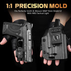 WARRIORLAND MB3 Pistol Light and Custom Kydex Holster, Fit for M&P 9mm Shield EZ, Compact 500 Lumens Universal Rail Mounted Tactical Weapon Light with Green Laser & White LED, Power Indicator - WARRIORLAND