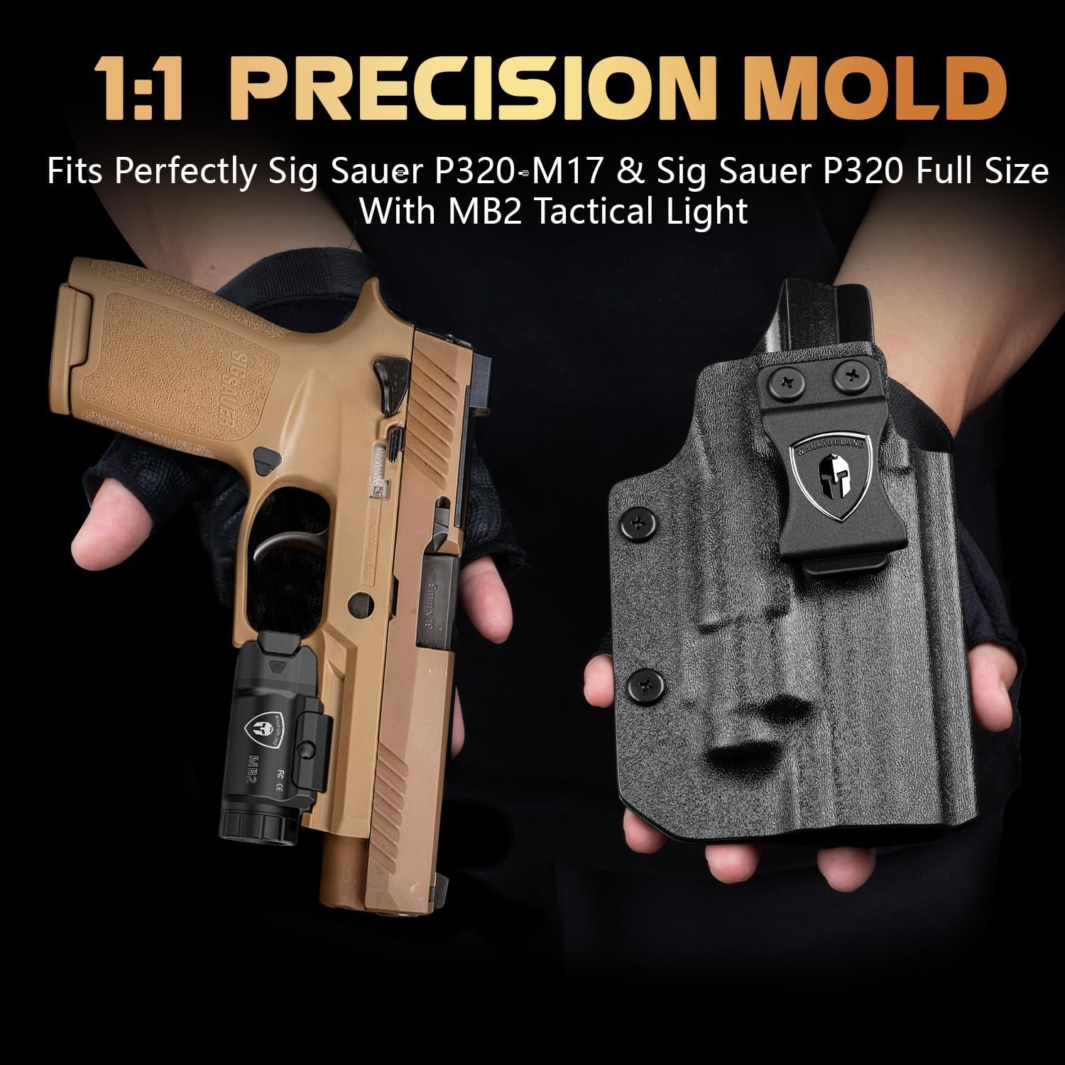 WARRIORLAND 500 Lumen White LED Tactical Light with Sig Sauer P320-M17 & P320 Full Size IWB Kydex Holster Combo-Compact Rail Mounted Weapon Light,with Battery Included (MB2/P320 M17) - WARRIORLAND