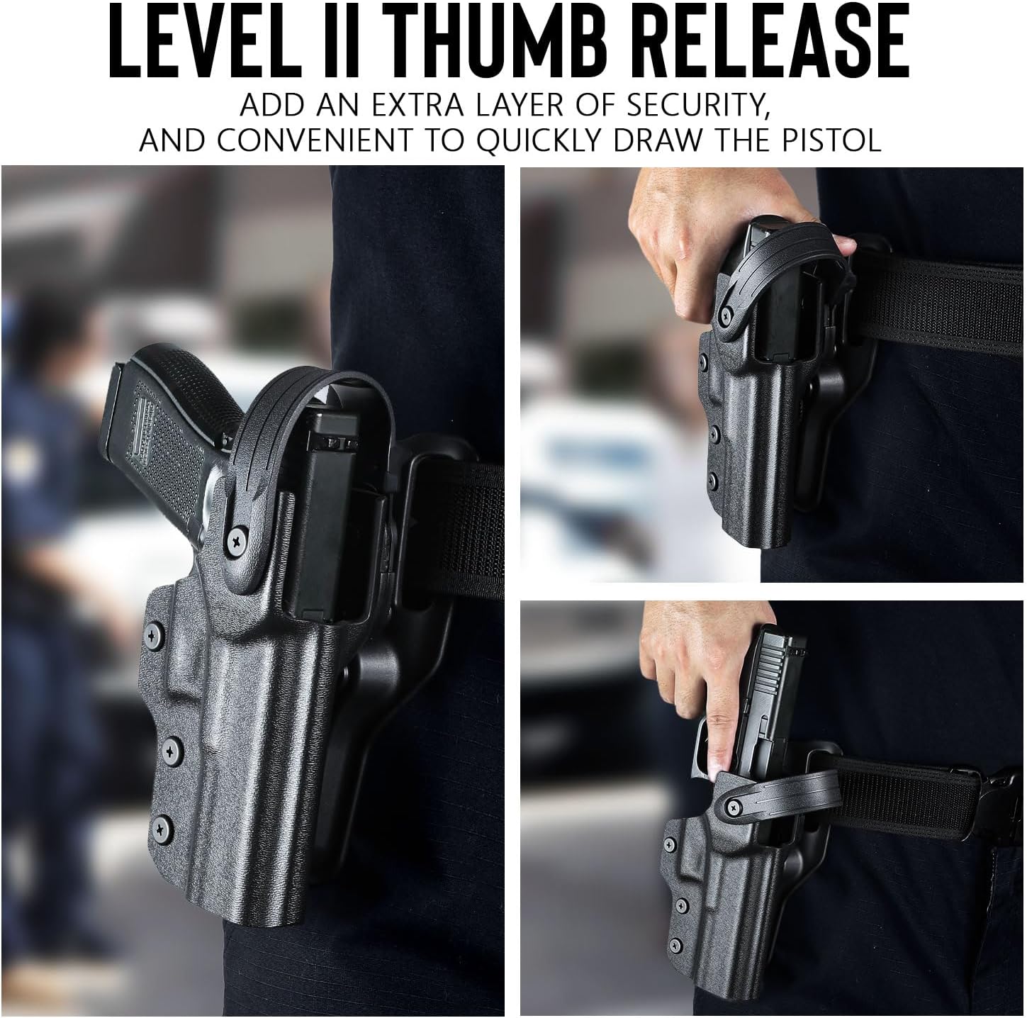 WARRIORLAND Level 2  Kydex Holster Compatible with Glock G17/G19/G34 Gen3-5  G17/G19 Gen4-5 MOS  G19X  G22/23/31/32 Gen3-4 G19X  G34 Gen5 MOS  G44  G45  G45 MOS, Adjustable Loop Fits Belt Width 1.5