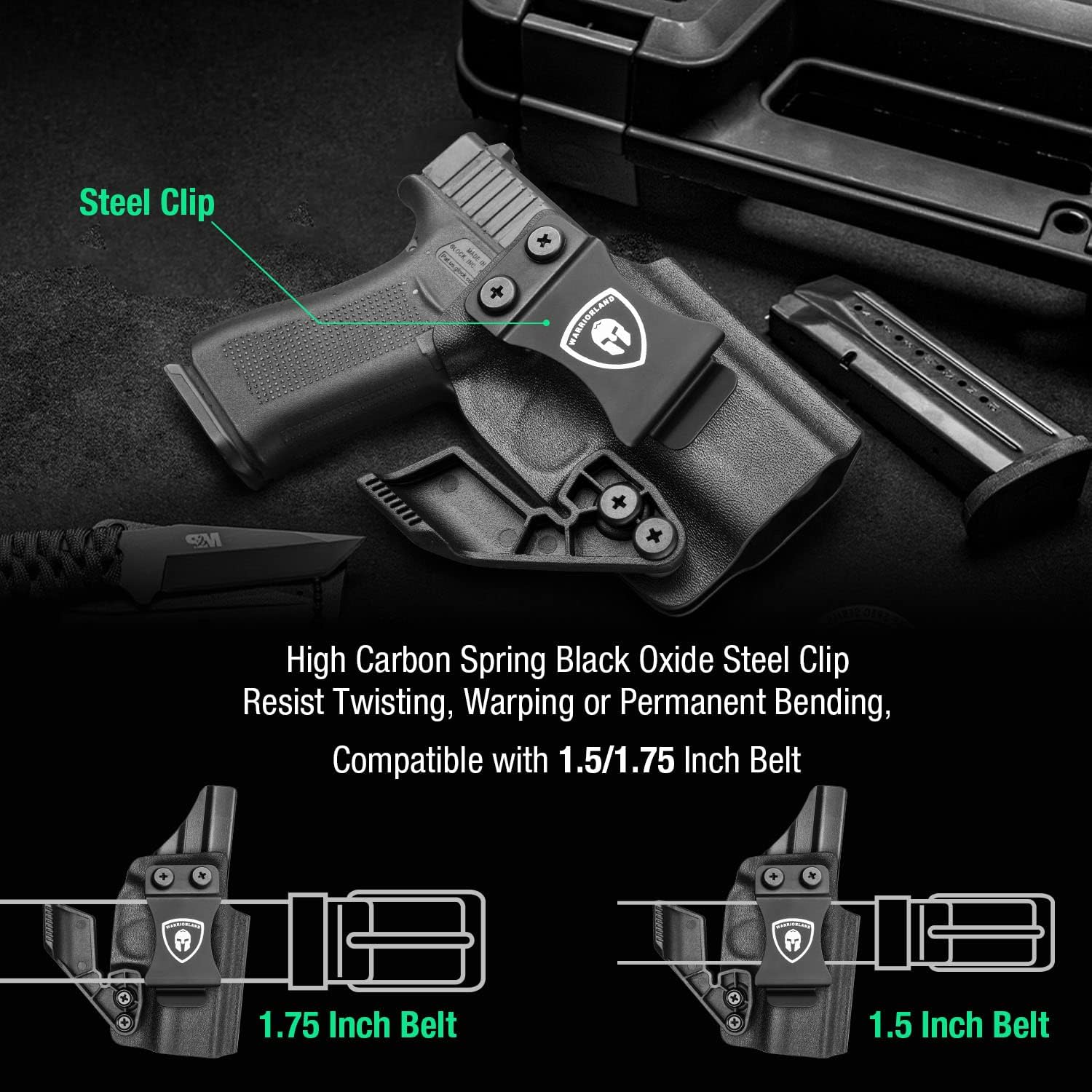 WARRIORLAND Hellcat Pro Kydex Holster with 1.75" Metal Clip for IWB Concealed Carry, Optics Cut, Adjustable Retention - WARRIORLAND