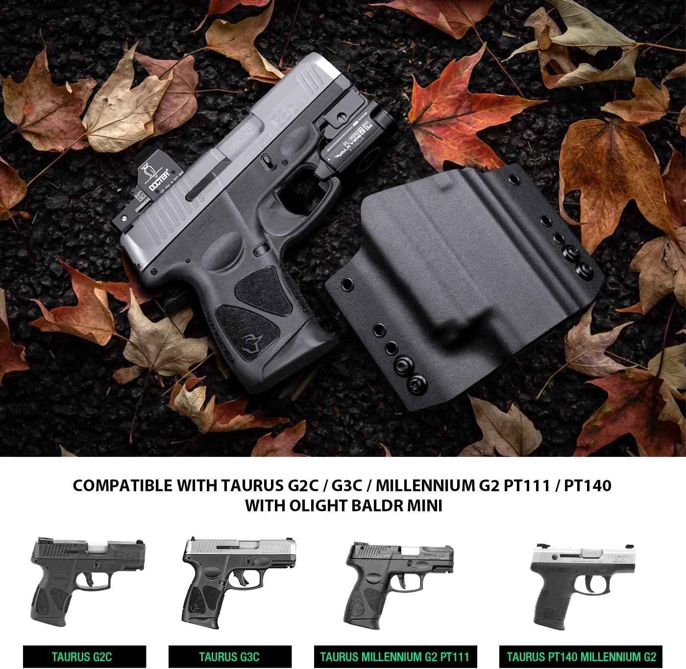 OWB Kydex OLIGHT BALDR Mini Light Bearing Holster for Taurus G2C / G3C / Millennium G2 PT111 / PT140 w/ optics cut