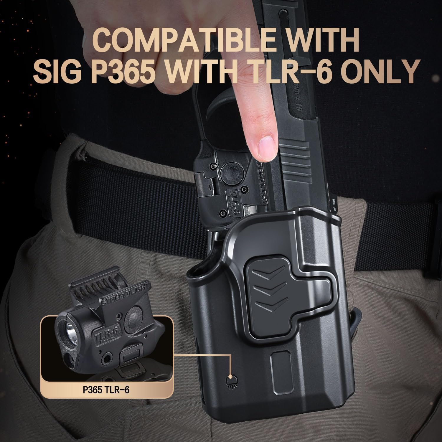 WARRIORLAND P365 TLR-6 OWB Holster Index Finger Release Fit Sig Sauer P365 Nitron Micro-Compact/P365 SAS with Streamlight TLR-6/TLR-6HL/TLR-6HL, 360 Degree Adj. Belt Clip Fit 1.5-2.25 Inch Belt, Right Hand - WARRIORLAND