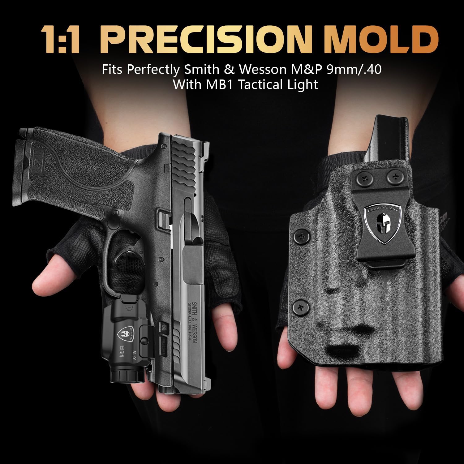 WARRIORLAND MB1 500 Lumens Portable Universal Rail Mounted Weapon Light-Red Laser&White LED Combo with S&W M&P 9mm/.40 Kydex Holster-Three Operation Modes&Power Indicator MB1w/MP9 Holster(Not fit S&W M&P Shield) - WARRIORLAND