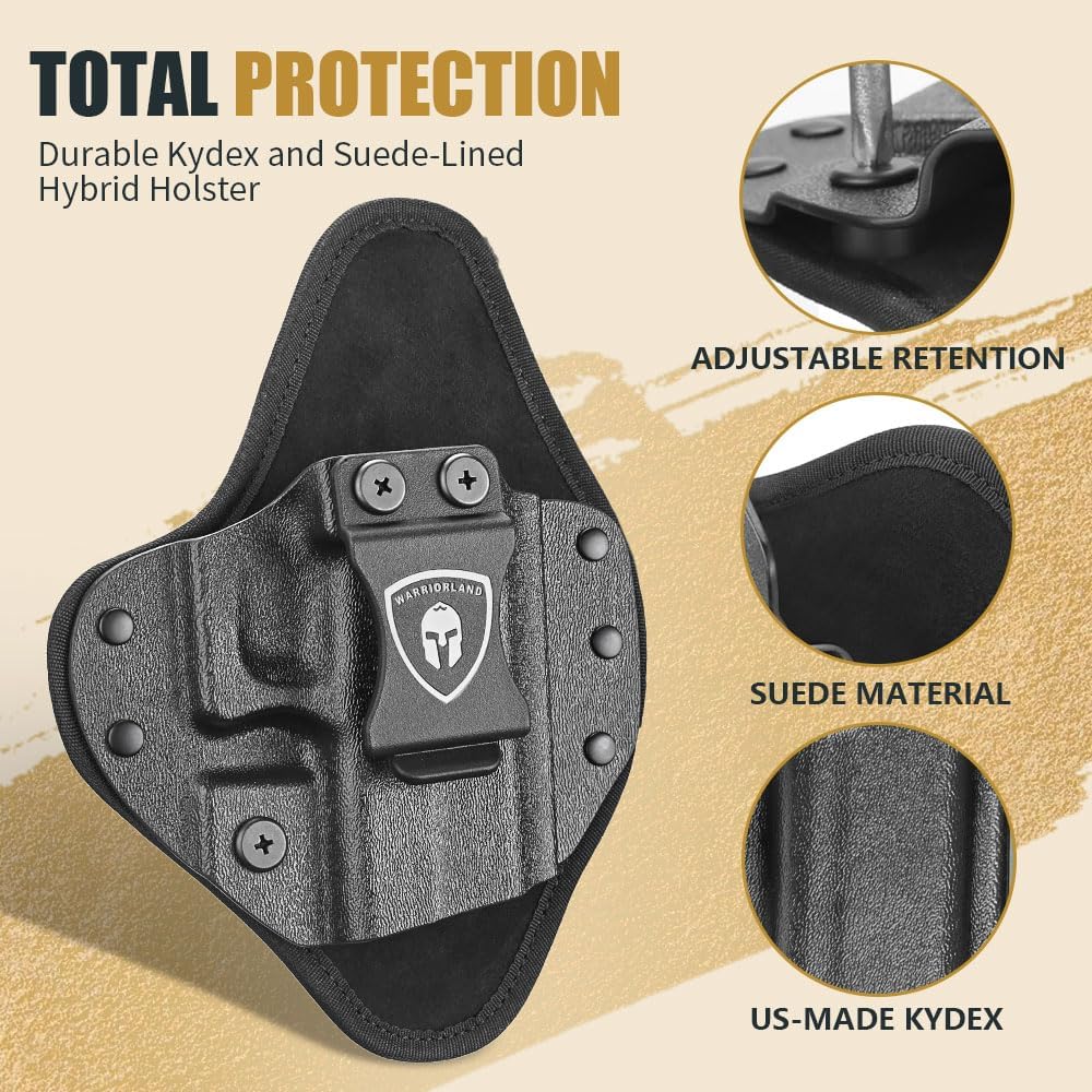 WARRIORLAND Universal Hybrid IWB Gun Holster for Glock 17 19 43X MOS, Sig P320, Taurus G2C, M&P M2.0, Springfield, CZ, Ruger & More – Kydex + Nylon Concealed Carry, Optic Cut, Adj. Cant & Retention - WARRIORLAND