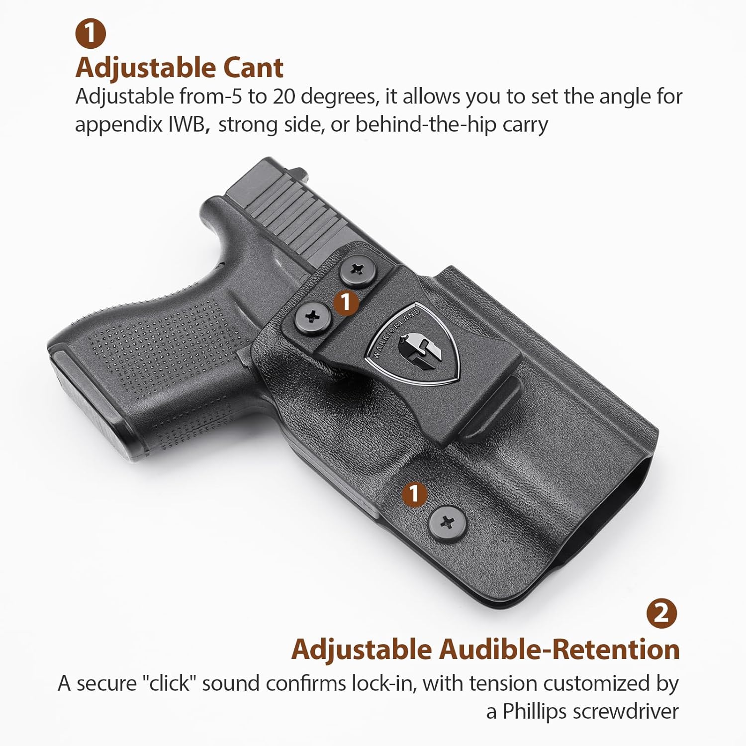 WARRIORLAND Optics Cut Kydex Appendix IWB Holster for Glock 43X MOS/43X/G43, Adjustable Cant & Retention, Right Hand Concealed Carry - WARRIORLAND