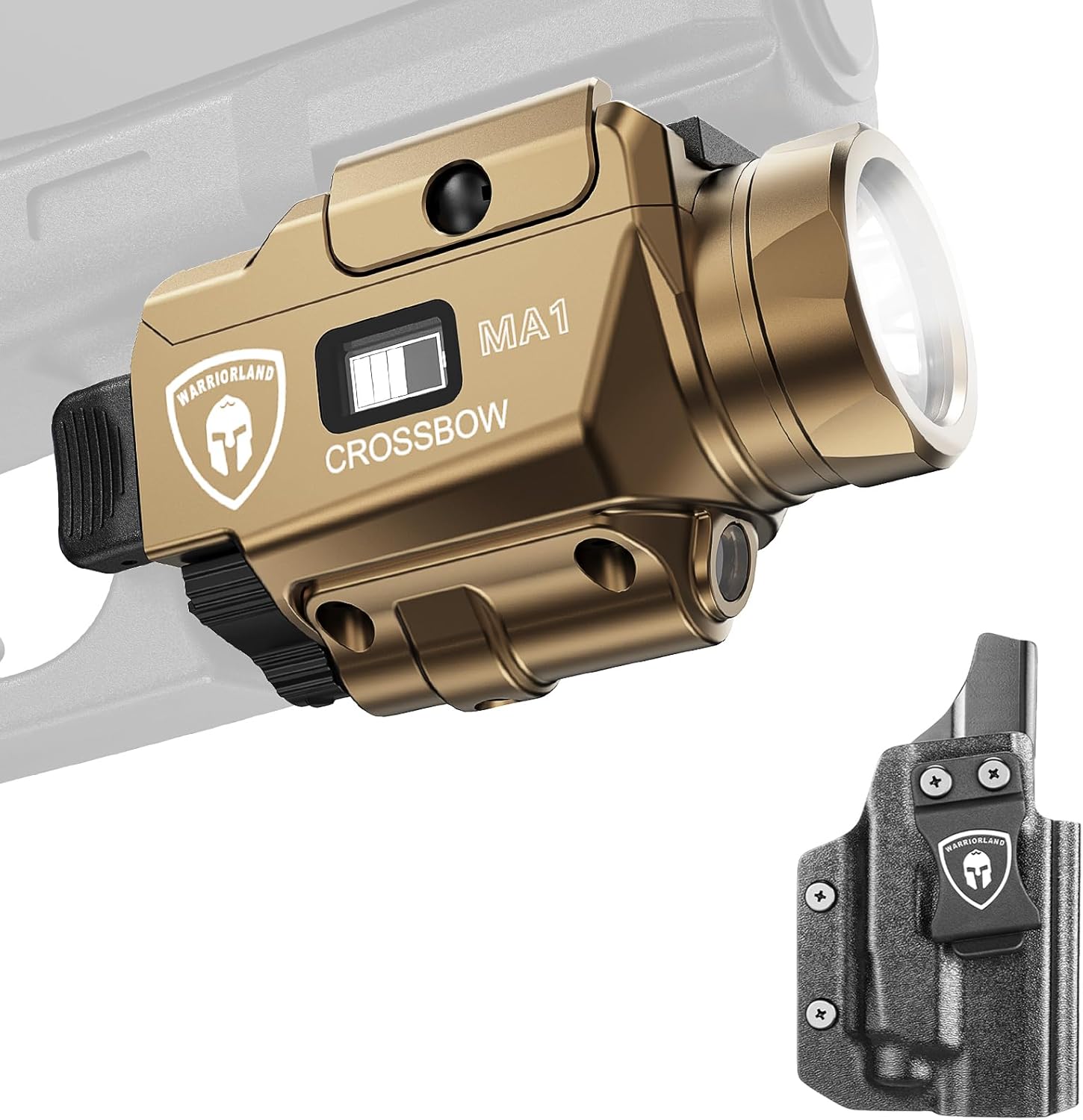 WARRIORLAND Kydex Holster for Sig P320 Compact/M18/M17/Full-Size with MA1 800 Lumen Tactical Light, Rail Mounted Green Laser LED Weapon Light w/Power Indicator, Right-Hand Draw IWB/OWB Compatible - WARRIORLAND
