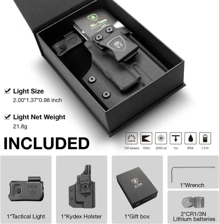 Kydex Holster (Only) Tailored Made for Mini Pistol Light SL-1: Glock 17/19/21/22 Gen 3 4 5 & G23/32 Gen 4 Pistol - WARRIORLAND