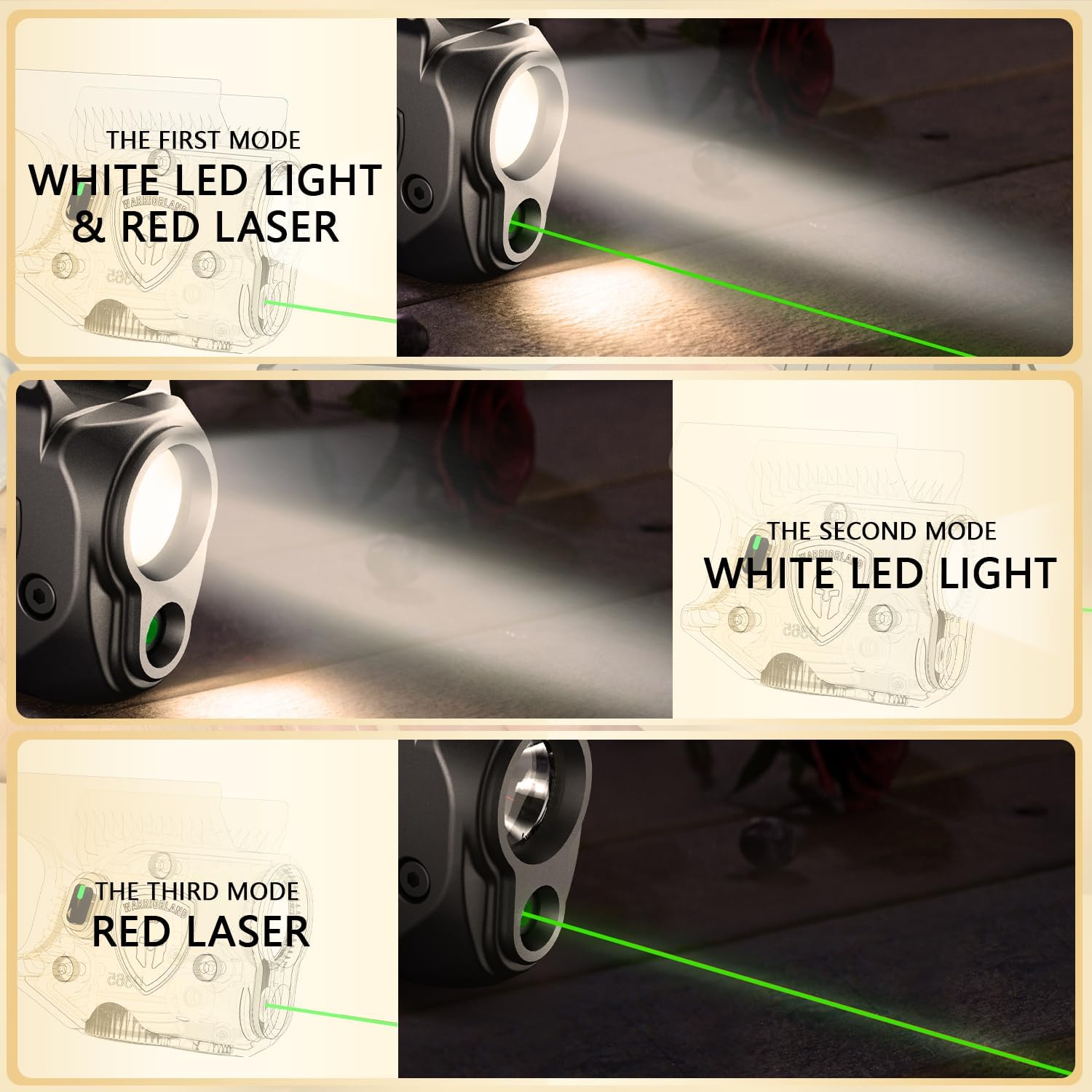 WARRIORLAND Pistol Light Laser & Holster Fit for Glock 17/19 Gen 3-5, Glock 22/23/31/32 Gen 3-4 & Glock 19X/44/45, Compact 150-Lumen Trigger Tactical Light with Green Laser White LED & IWB Holster - WARRIORLAND