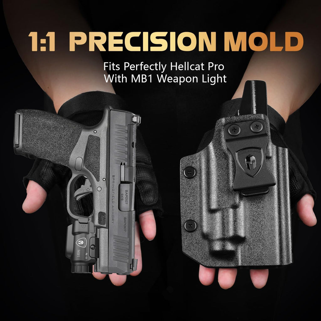 WARRIORLAND MB1 500 Lumens Portable Universal Rail Mounted Weapon Light-Red Laser & White LED Combo with Springfield Hellcat Pro Kydex Holster-Three Operation Modes & Power Indicator MB1w/Hellcat Pro - WARRIORLAND