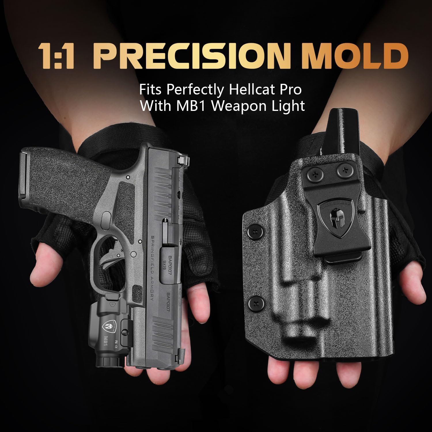 WARRIORLAND MB1 500 Lumens Portable Universal Rail Mounted Weapon Light-Red Laser & White LED Combo with Springfield Hellcat Pro Kydex Holster-Three Operation Modes & Power Indicator MB1w/Hellcat Pro - WARRIORLAND