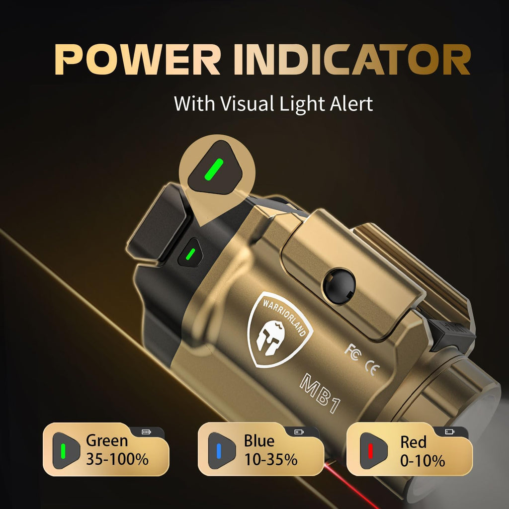 WARRIORLAND 500-Lumen FDE MB1 Pistol Light and IWB Kydex Holster, Fit for Springfield Hellcat Pro, Rail Mounted Tactical Weapon Light with Red Laser & White LED, Power Indicator - WARRIORLAND