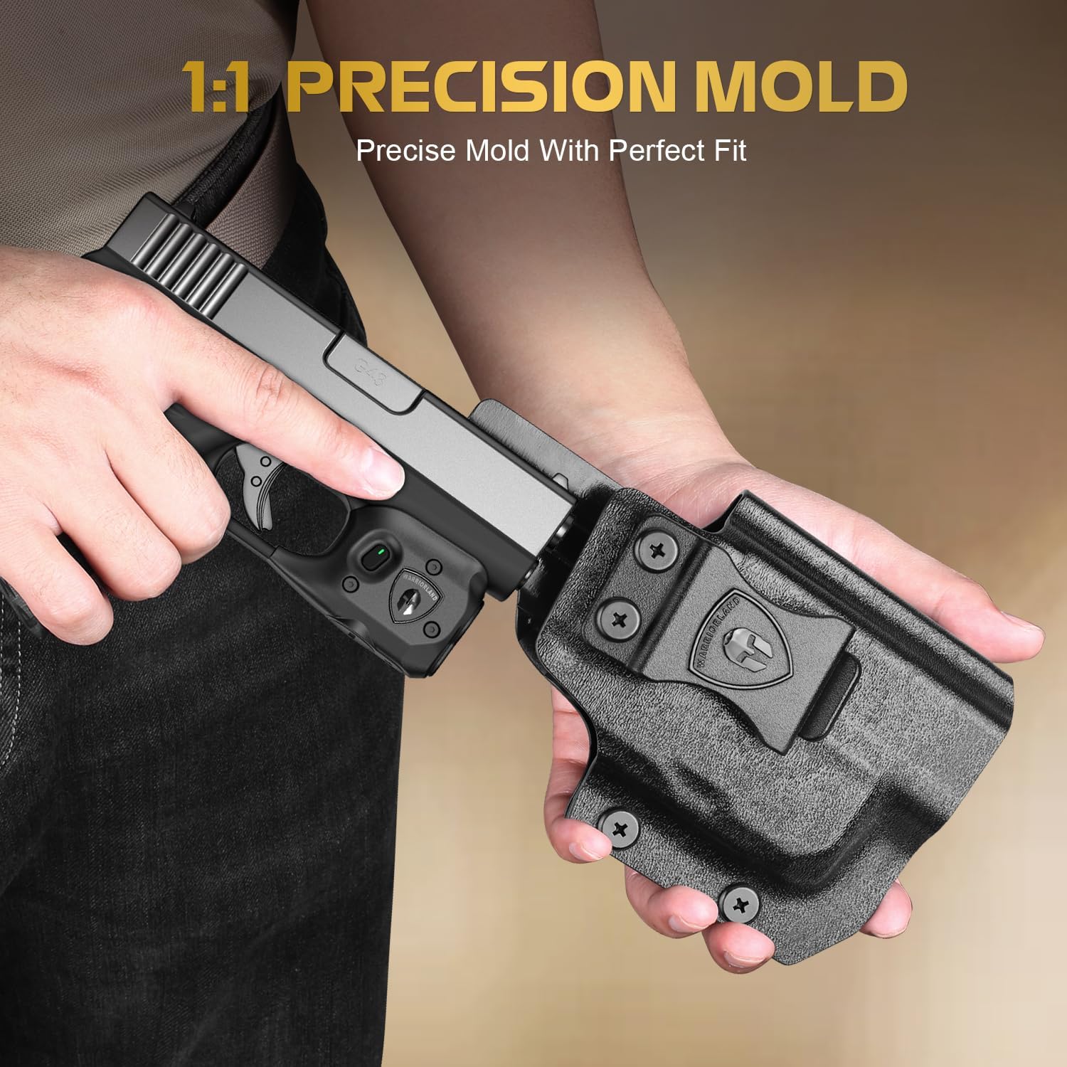 WARRIORLAND Pistol Light Laser & Holster Fit for Glock 43 / 43X (No Rail Version), Compact 150-Lumen Trigger Mounted Tactical Weapon Light with Red Laser White LED & IWB Holster, Power Indicator - WARRIORLAND
