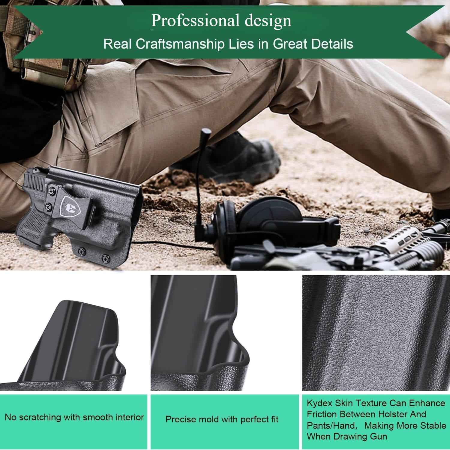 TRL 6 Glock 26 IWB Holster for 26 27 28 33 Gen 4 | Right/Left Handed Kydex Appendix Concealment by WARRIORLAND