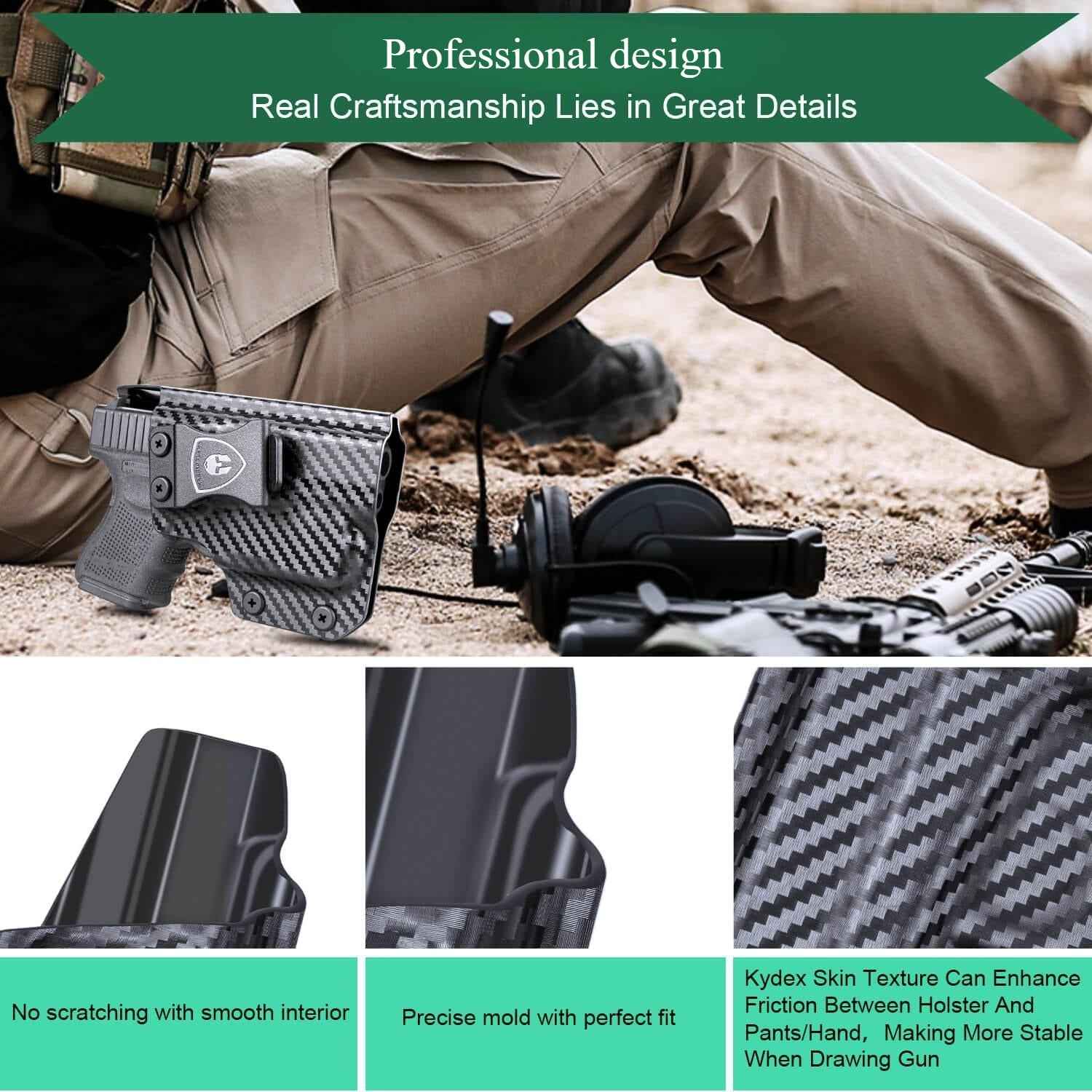 Carbon Fiber Kydex Holster Glock 26 27 28 33 Gen 4 with TLR 6 Trigger Guard by WARRIORLAND