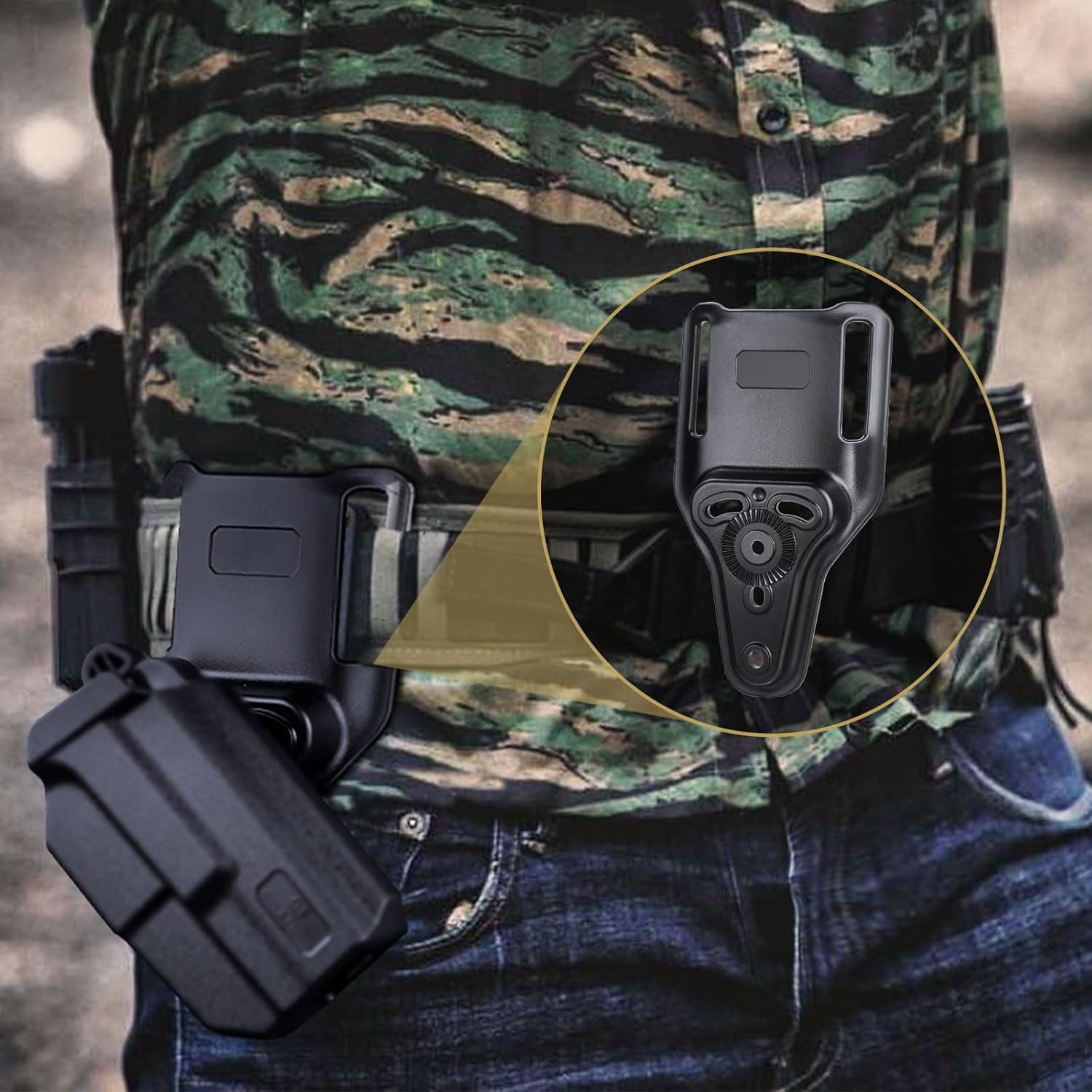 WARRIORLAND Universal Mid-Ride Belt Loop Adapter (CUBL) – 1.75” security Belt Fit, Adjustable 3-Hole Holster & 360° Gearwheel Compatibility - WARRIORLAND