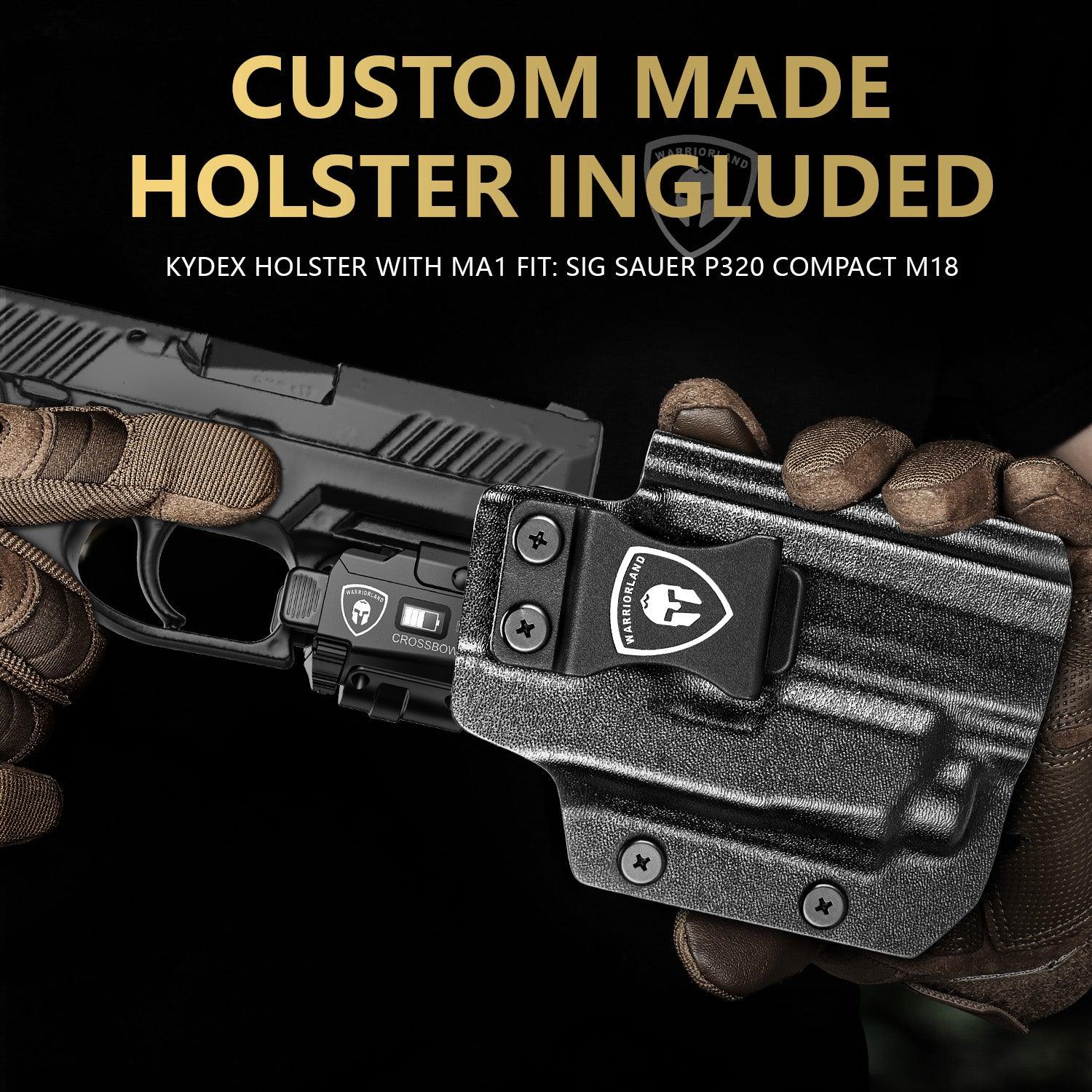 Universal Light Laser Combo with P320 Compact M18 Holster, Green Beam & LED Tactical Light, USB Rechargeable Flashlight-Screen Displays Battery Status, Crossbow MA1 w/ P320 M18 Holster|WARRIORLAND - WARRIORLAND