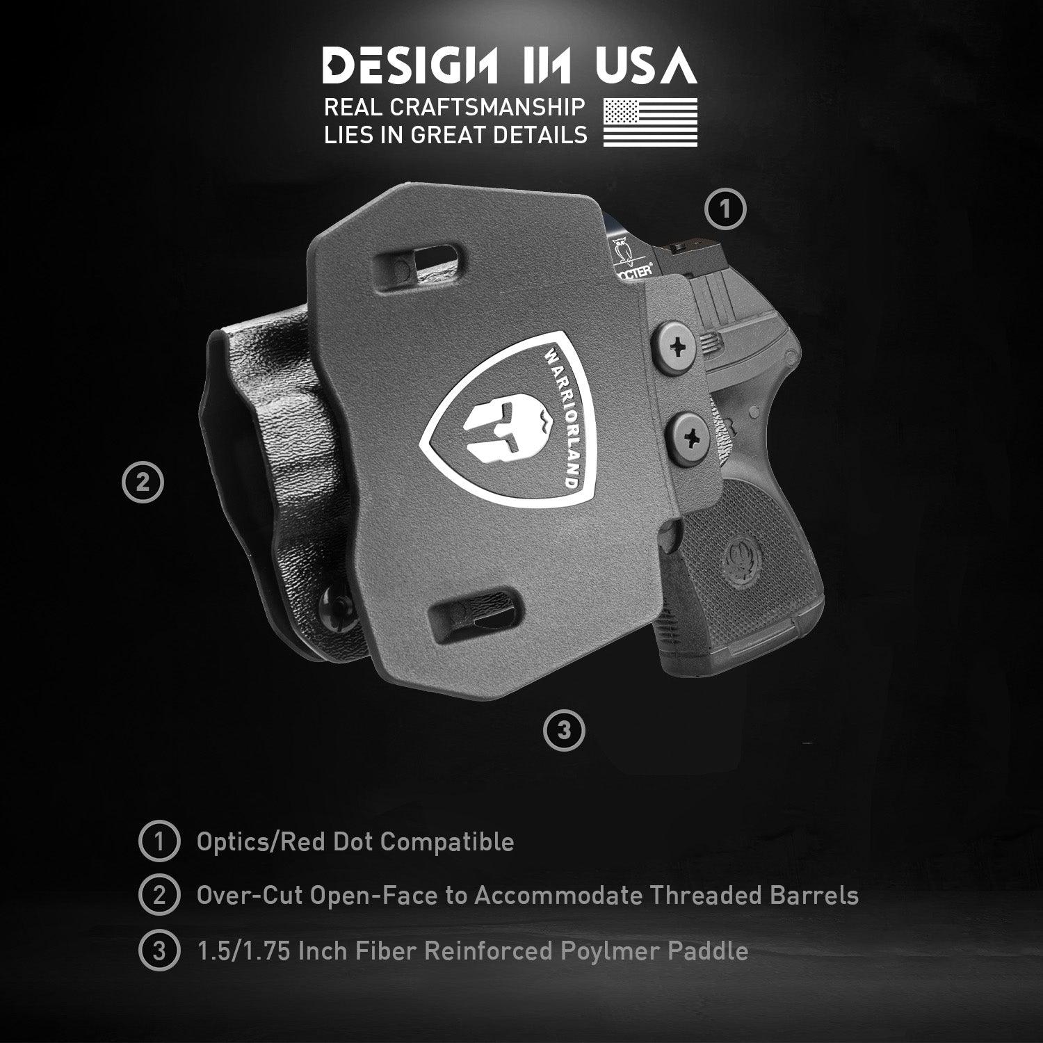 OWB Holster Optics Cut Fit Ruger LCP Max Pistol, Outside Waistband Open Carry Max .380 Holster with 1.75 Inch Paddle, Adj. Retention & Cant, Right Hand|WARRIORLAND - WARRIORLAND