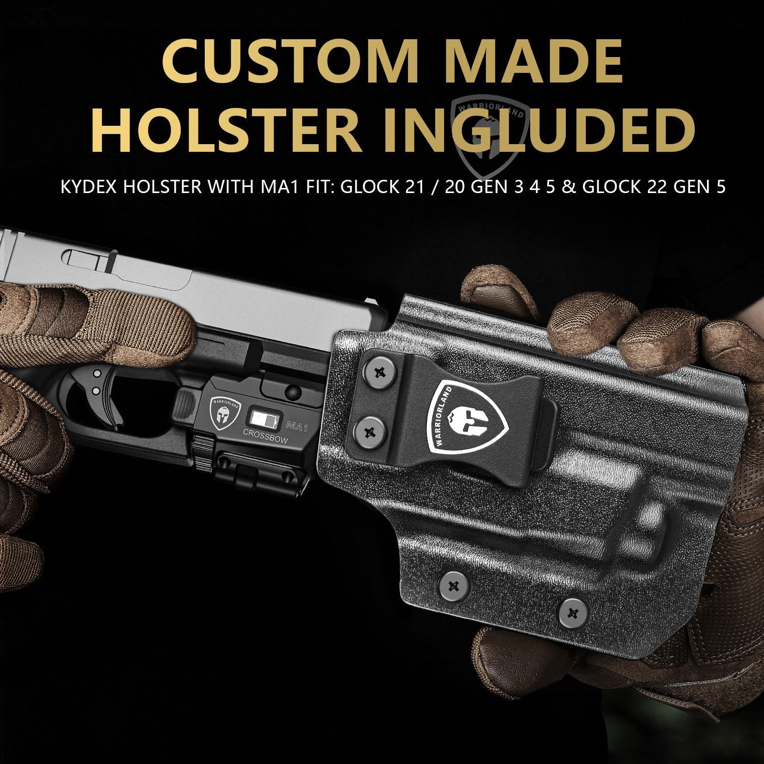 Universal Light Laser Combo with Glock 21 / G20/G22/G23 Gen 3 4 5 & G34 Gen 4 Holster, Tactical Green Laser Light USB Rechargeable, Screen Displays Battery Status, Crossbow MA1 w/ G21 Holster|WARRIORLAND - WARRIORLAND