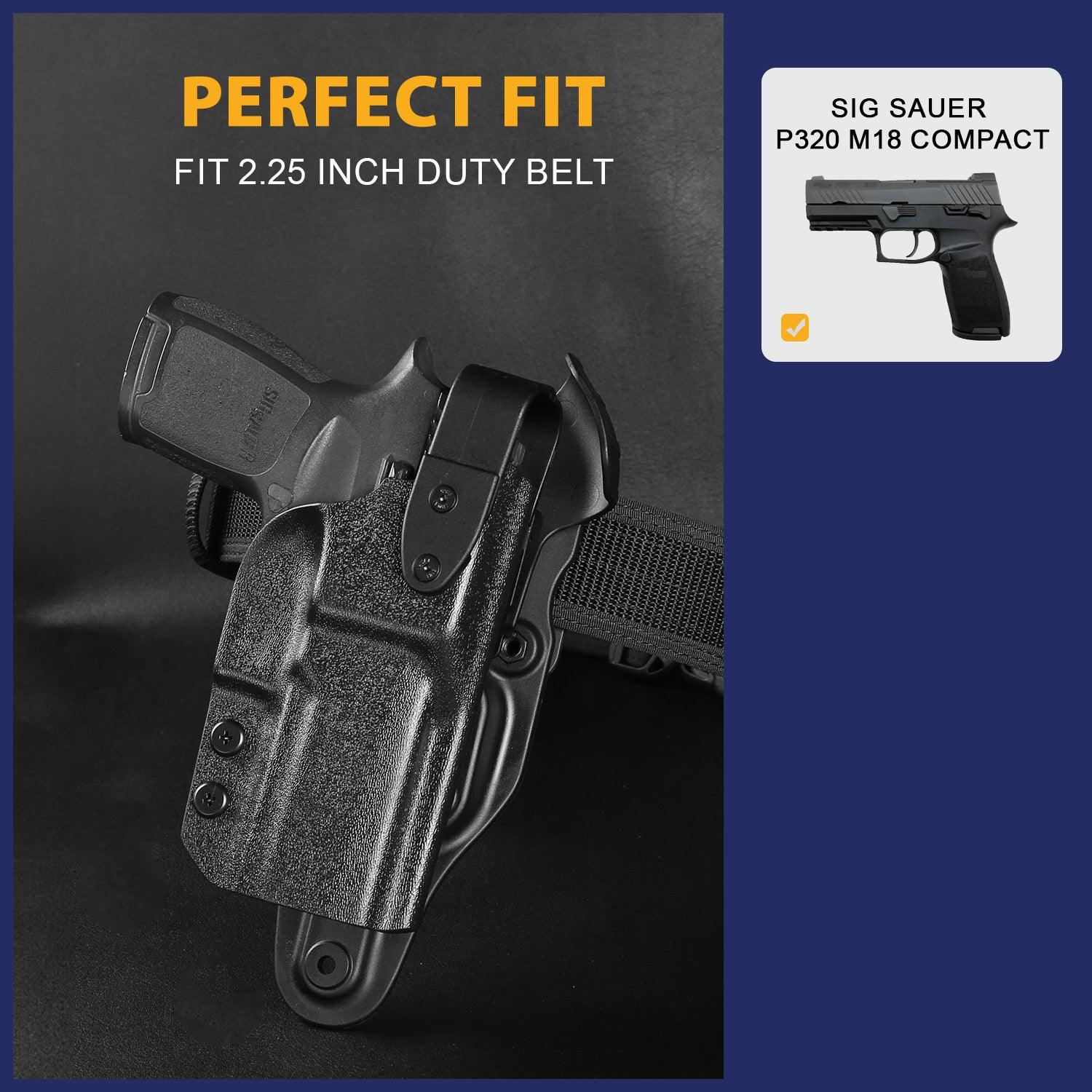 P320 Holster Level II Retention w/Hook Guard & Rotating Hood: Sig Sauer P320 Full Size/Compact/ P320 M17/P320 M18/P320 X Carry/P320 XFM/P320 AXG Combat/P320 X Five, Adj. Retention & Ride Height, Right|WARRIORLAND - WARRIORLAND
