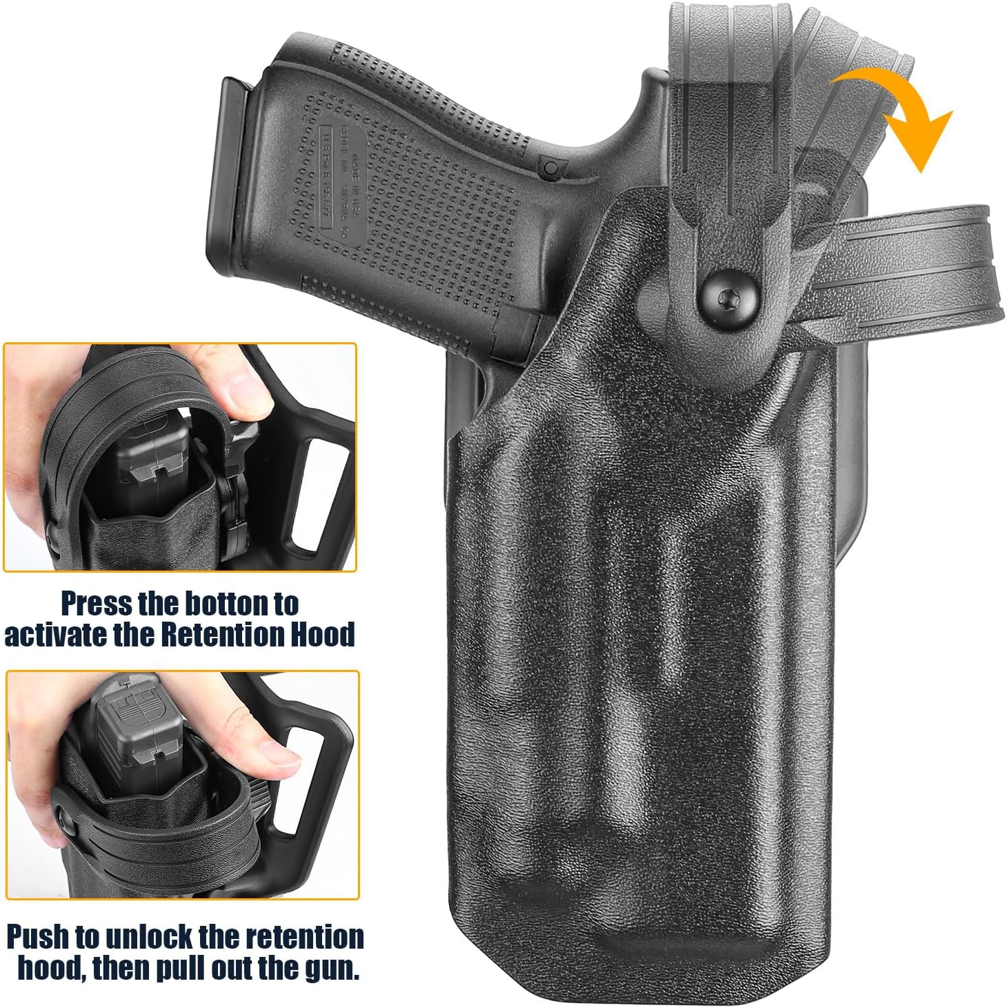 WARRIORLAND OWB Kydex Holster light bearing holster for Glock 17/19 Gen 3-5 - Thumb Release - Level II Retention - MB1/MB2/MB3 Compatible - Right Hand - WARRIORLAND