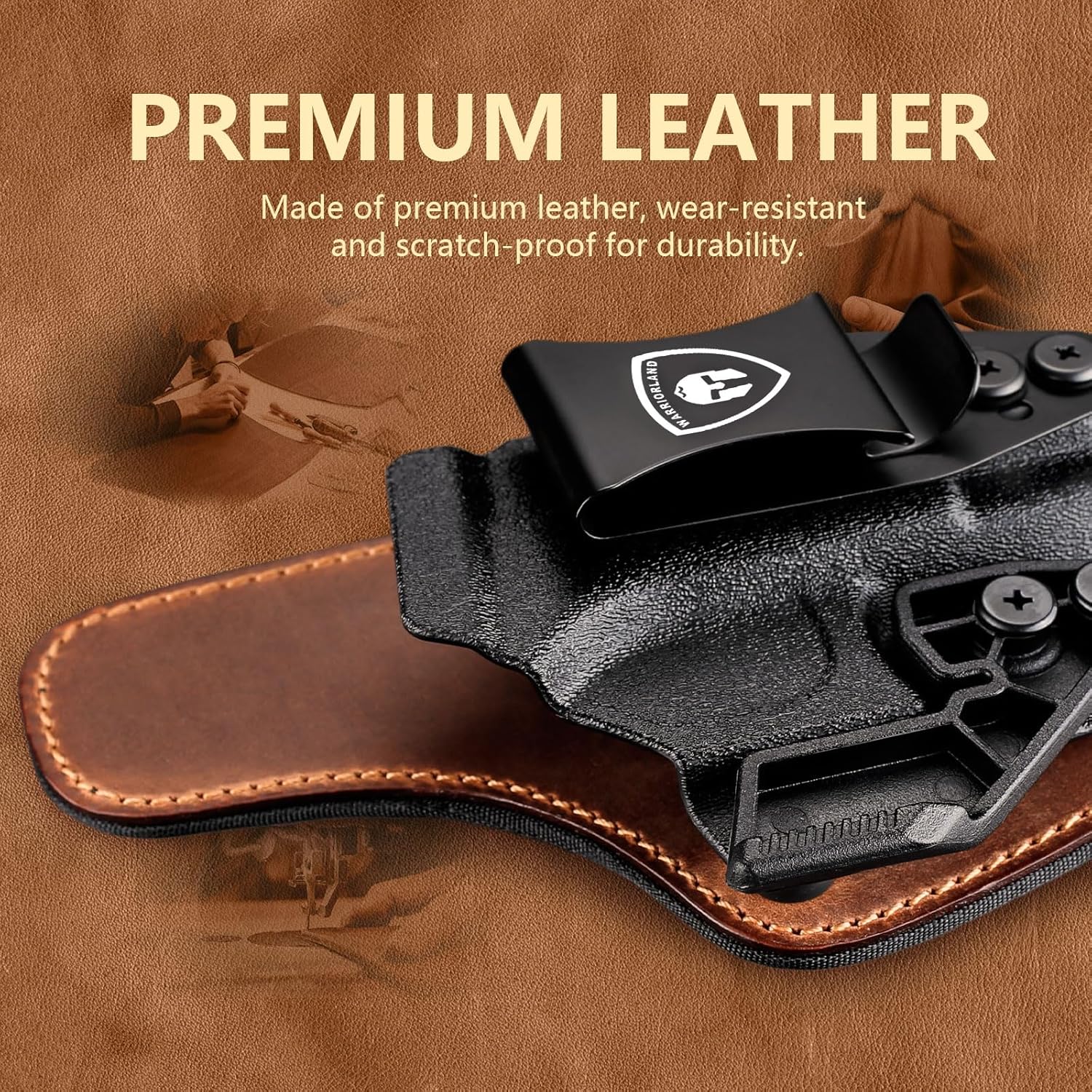 WARRIORLAND IWB Hybrid Holster Compatible with Glock 17/ 19 Gen 3-5 & 23/ 32 Gen 3-4 & G19X 44 45 & their MOS version, Concealed Carry Polymer & Leather Holster with Claw/Optics Cut Ready, Right Hand（Brown） - WARRIORLAND