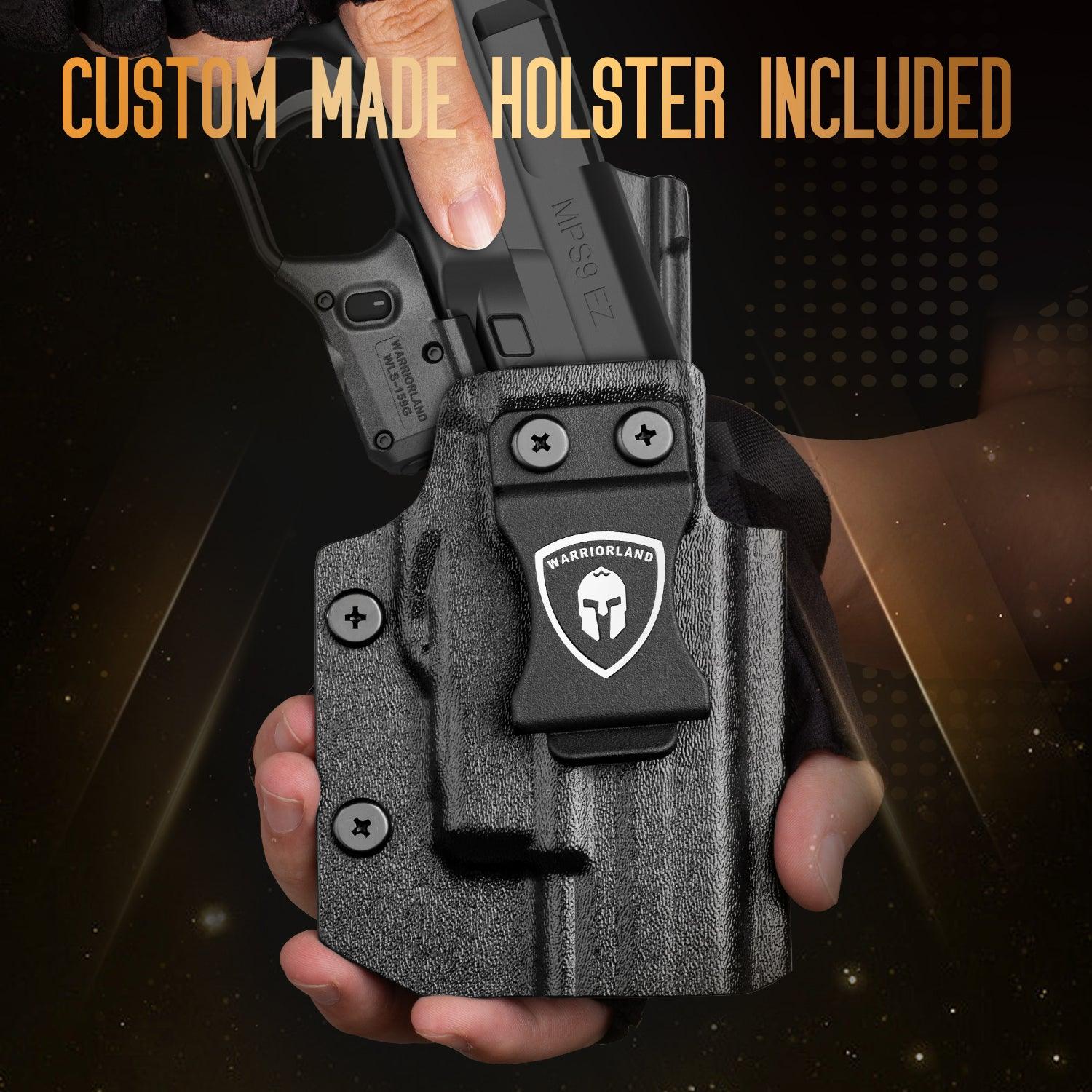 WARRIORLAND Green Laser Sight Fit M&P 9mm / 380 Shield EZ with Kydex Holster, First Green Beam Sight with Power Indicator, M&P 9mm Shield EZ Laser with IWB Holster, WLS-159G w/MP Shield 9 EZ Holster - WARRIORLAND