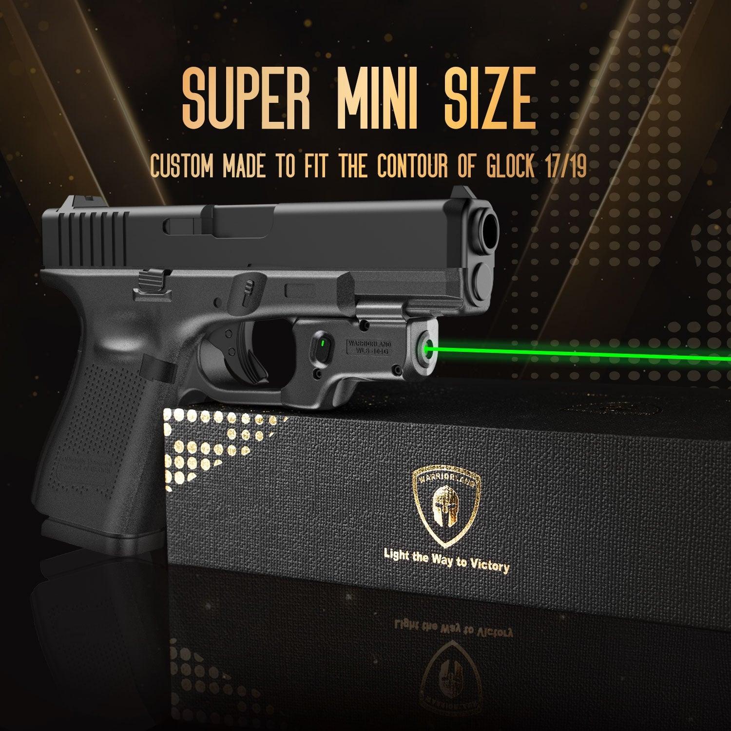 Green Laser Sight WLS-104G and Left Hand Kydex Holster Combo Tailored Fit Glock 17/19/19X/23/31/32/44/45, Ultra Compact G19 Beam Sight, Gun Sight with Ambidextrous On/Off Switch & Power Indicator|WARRIORLAND - WARRIORLAND