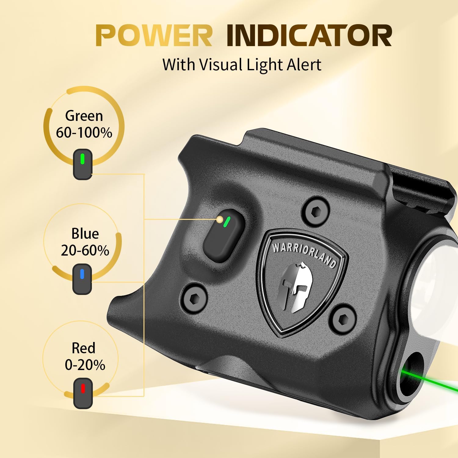 WARRIORLAND Pistol Light Laser Combo, Compatible with Springfield Hellcat, Not Fits Hellcat Pro, Compact Trigger Mounted Tactical 150-Lumen LED & Green Laser Light, Power Indicator, SLL-118G - WARRIORLAND