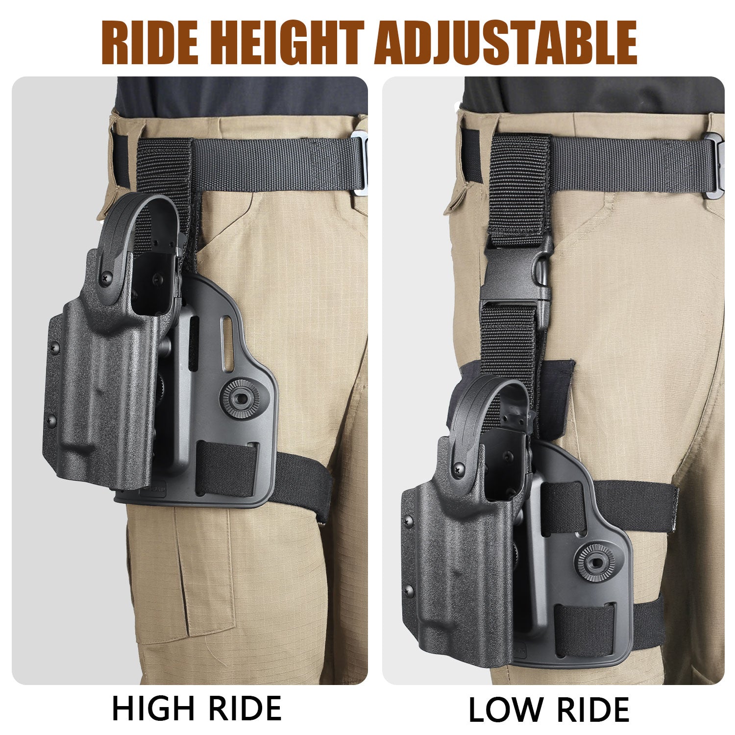 WARRIORLAND Drop Leg Platform for Glock 17/19 (Gen3-5), Glock 22/23/31/32 (Gen3-4), Glock 19X/44/45 w/TLR-1- Level 2 Holster + Mag Holes - Adjustable (No Mag Pouches) Red dot compatible - WARRIORLAND