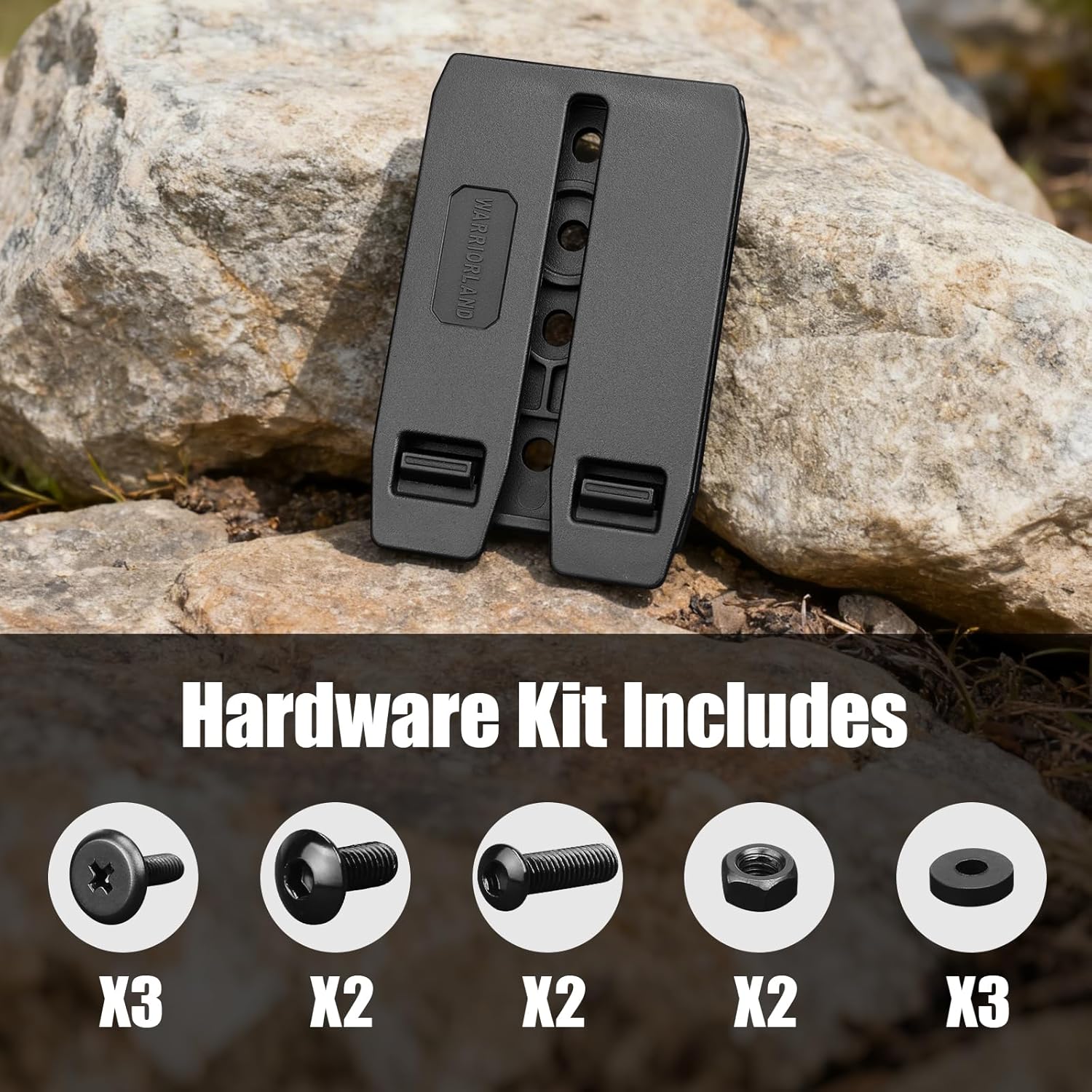 MOLLE Holster & Mag Pouch Adapter (3-Inch) - WARRIORLAND Heavy-Duty Tactical Clip for Holsters, Pouches, Taser X7/X26P, Sheaths & Backpacks, w/Mount Screw & Nut Kit, 1 Pack - WARRIORLAND