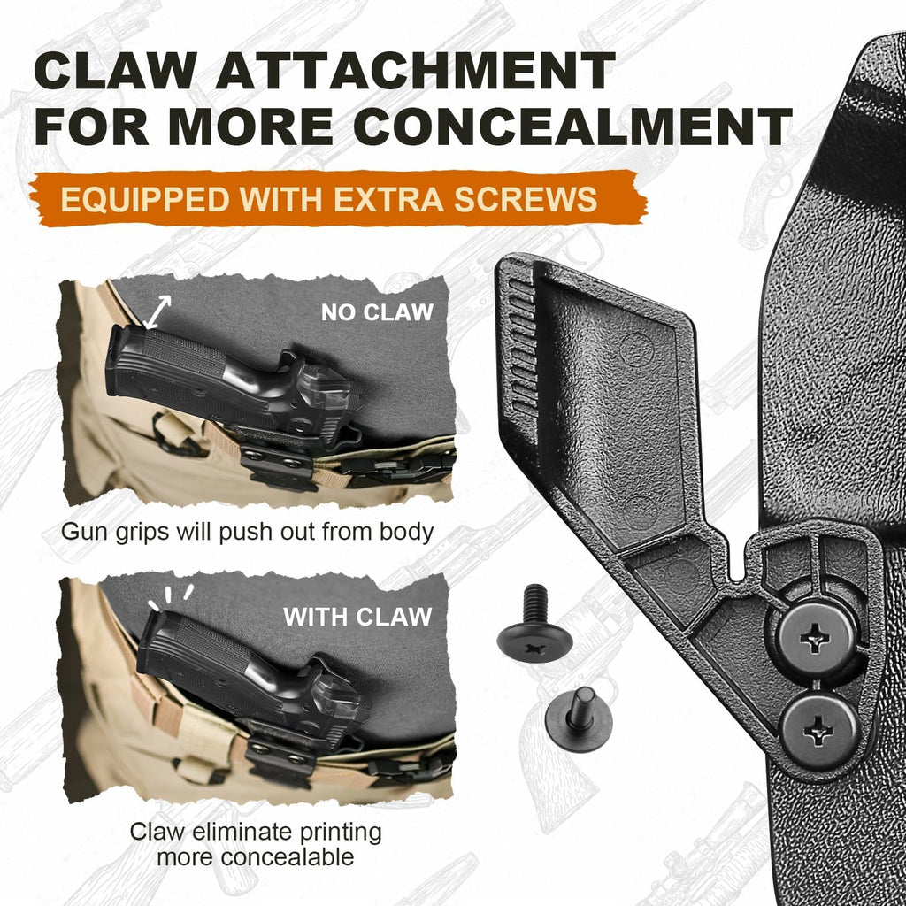 WARRIORLAND IWB Kydex Holster Compatible with CZ Shadow 2 Compact and CZ Shadow 2, Optic Cut & Claw, Inside Waistband Conceal Carry, Adj. Retention & Cant (Right Hand) - WARRIORLAND