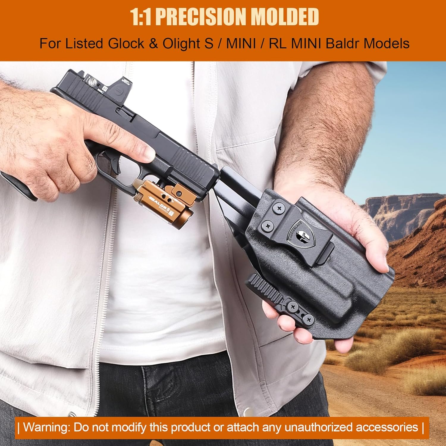 Glock 17/19 Gen3-6 / G19X / 44/45 / G34 Gen5 IWB Kydex Holster w/Claw - Olight Baldr S / Mini / RL Mini Light Bearing, Optic Cut, Adj. Retention & Cant, Right Hand - WARRIORLAND