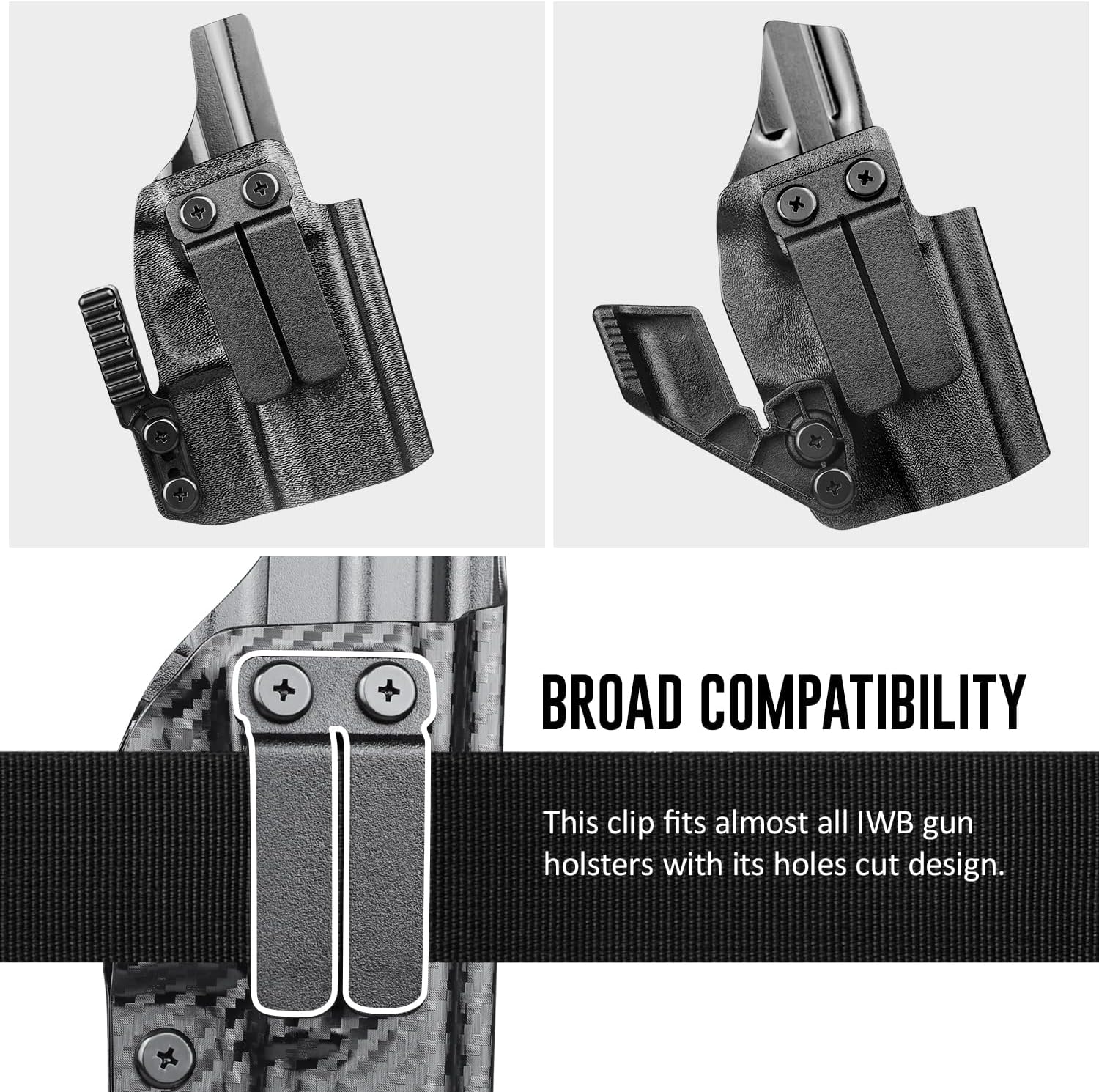WARRIORLAND IWB & OWB Gun Holster Belt Clip, 1.5/1.75 Inch Adjustable, with Metal Washers, Screws, Slotted Binding Posts – Fits Holsters & Knife Sheaths 2 Pack - WARRIORLAND