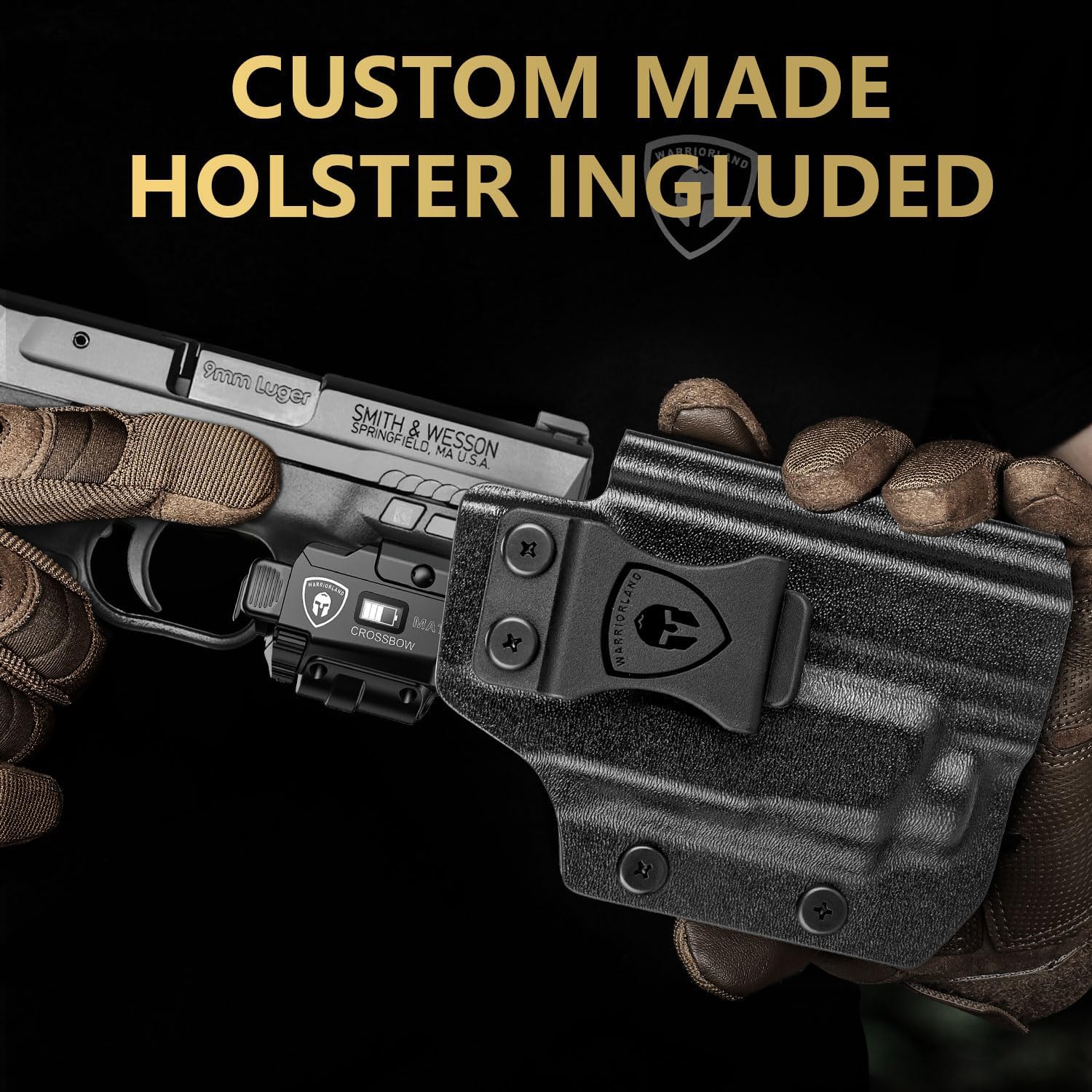 WARRIORLAND MA1 Laser Light Combo Holster Fit for M&P 9mm Shield EZ, 800-lumen LED Gun Flashlight and Green Laser Weapon Pistol Light & Right-Hand IWB Holster, Rechargeable | Screen Power Indicator - WARRIORLAND