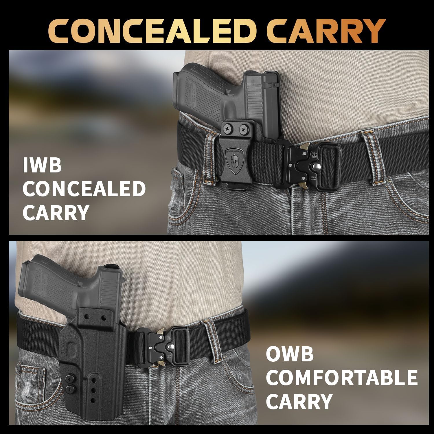WARRIORLAND IWB & OWB Convertible Holster Optic Cut: Compatible with Glock 17/19/26/34 Gen3-5  G17/G19 Gen4 MOS  G17/G19/G26/G34 Gen5 MOS  19X  G23 Gen3-4  G32 Gen3-4  G44  G45  G45 MOS  Holster, with Claw,Adj Ride Height, Right Hand - WARRIORLAND