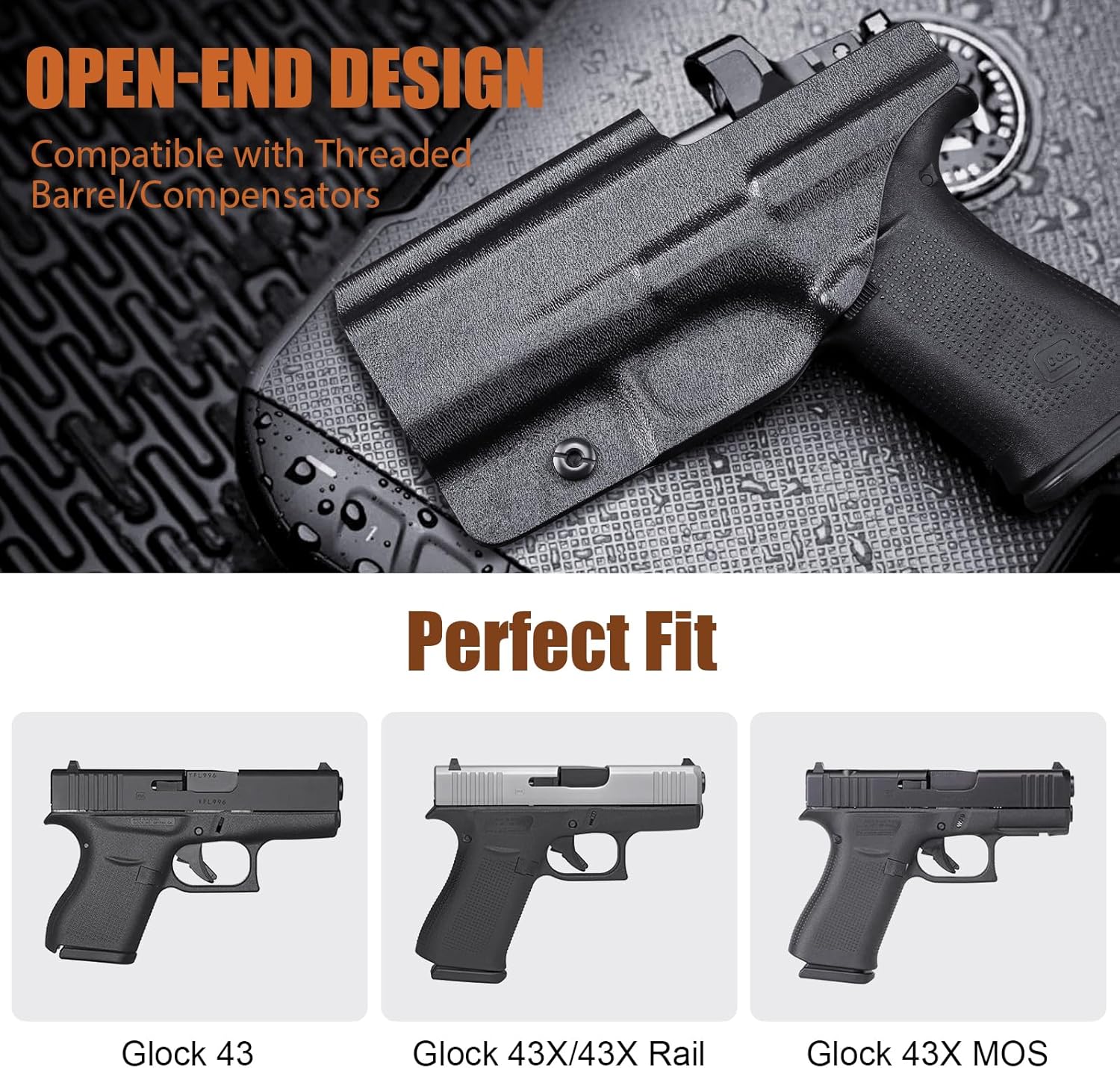 WARRIORLAND Optics Cut Kydex Appendix IWB Holster for Glock 43X MOS/43X/G43, Adjustable Cant & Retention, Right Hand Concealed Carry - WARRIORLAND