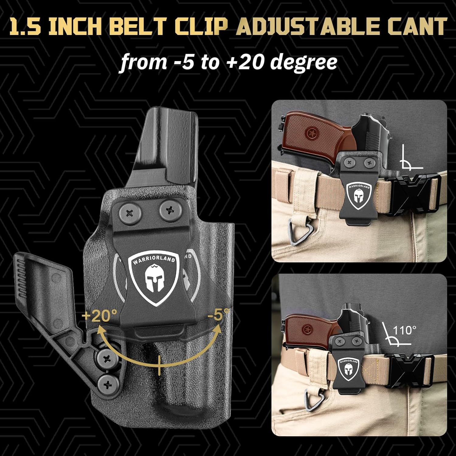 WARRIORLAND IWB Kydex Holster w/Claw & Optics Cut Compatible with Makarov MP Pistol, Inside Waistband Concealed Carry Holster, Adj. Retention & Cant, Right Hand - WARRIORLAND