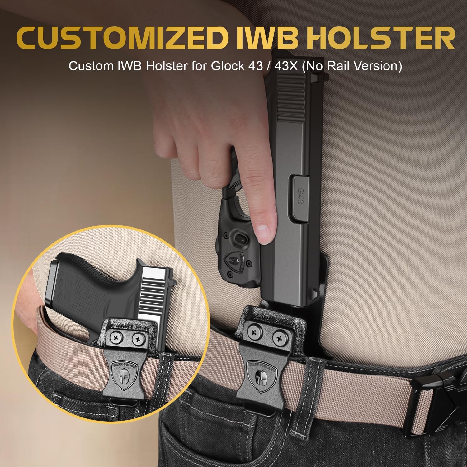 WARRIORLAND Pistol Light Laser & Holster Fit for Glock 43 / 43X (No Rail Version), Compact 150-Lumen Trigger Mounted Tactical Weapon Light with Green Laser White LED & IWB Holster, Power Indicator - WARRIORLAND