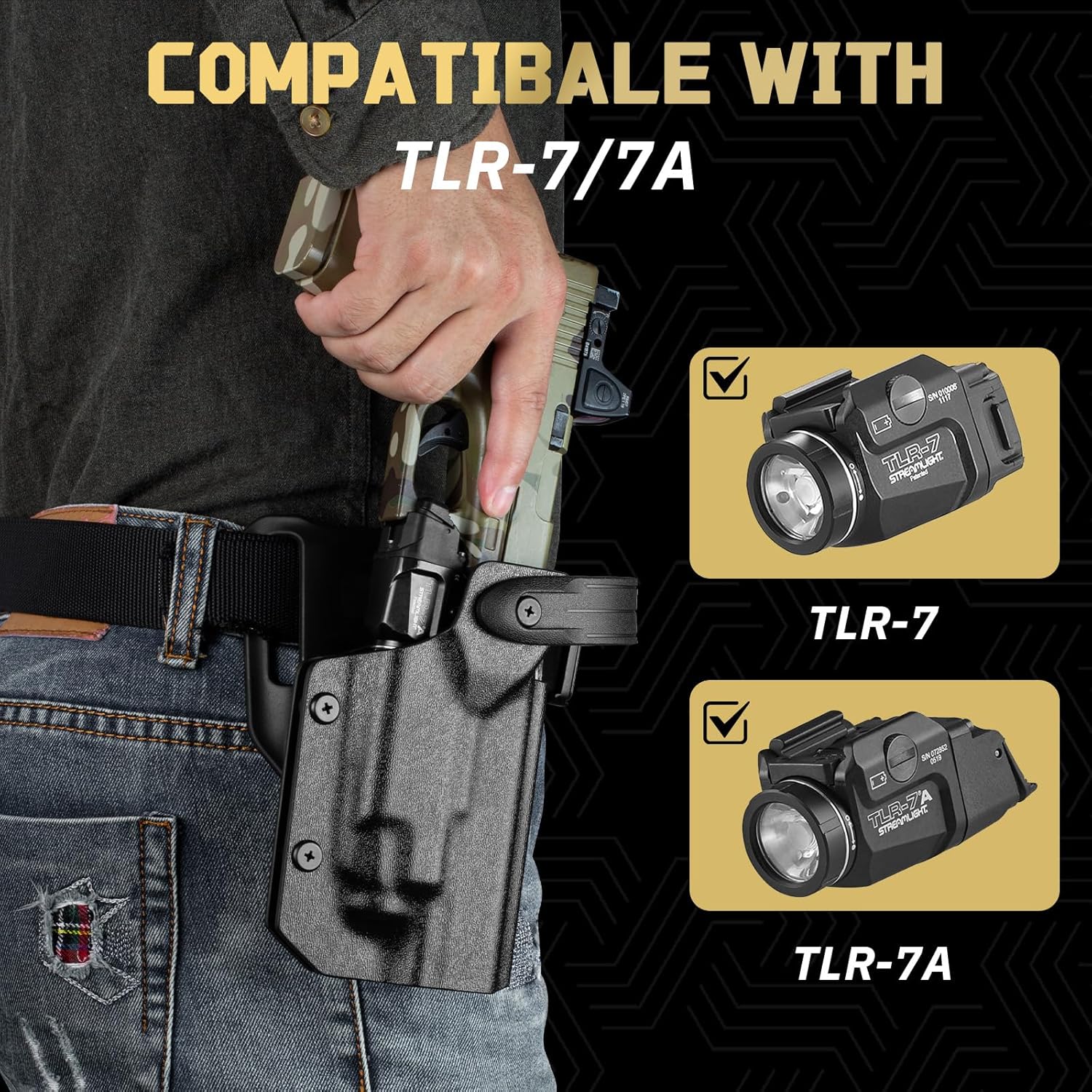 WARRIORLAND Kydex Holster for Glock 19 TLR-7/7A/7X/8HL-XG Level II Thumb Release, OWB Holster Compatible with Glock 17/19/19X/44/45 Gen 3 4 5 & G23/32 Gen 3-4, Optics Cut, Right Hand - WARRIORLAND
