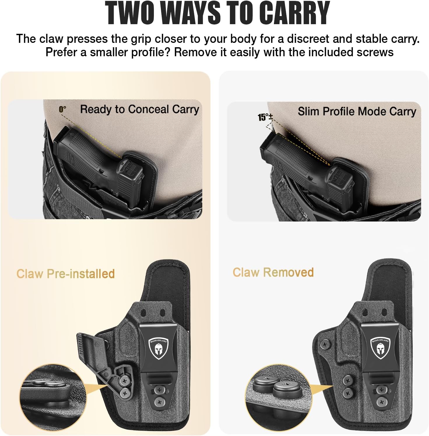 WARRIORLAND IWB Hybrid Holster for Glock 43X / 43X MOS / 43 / 48 MOS / G48 – Optic Cut, Right Hand, Adj. Height/Cant/Retention - WARRIORLAND