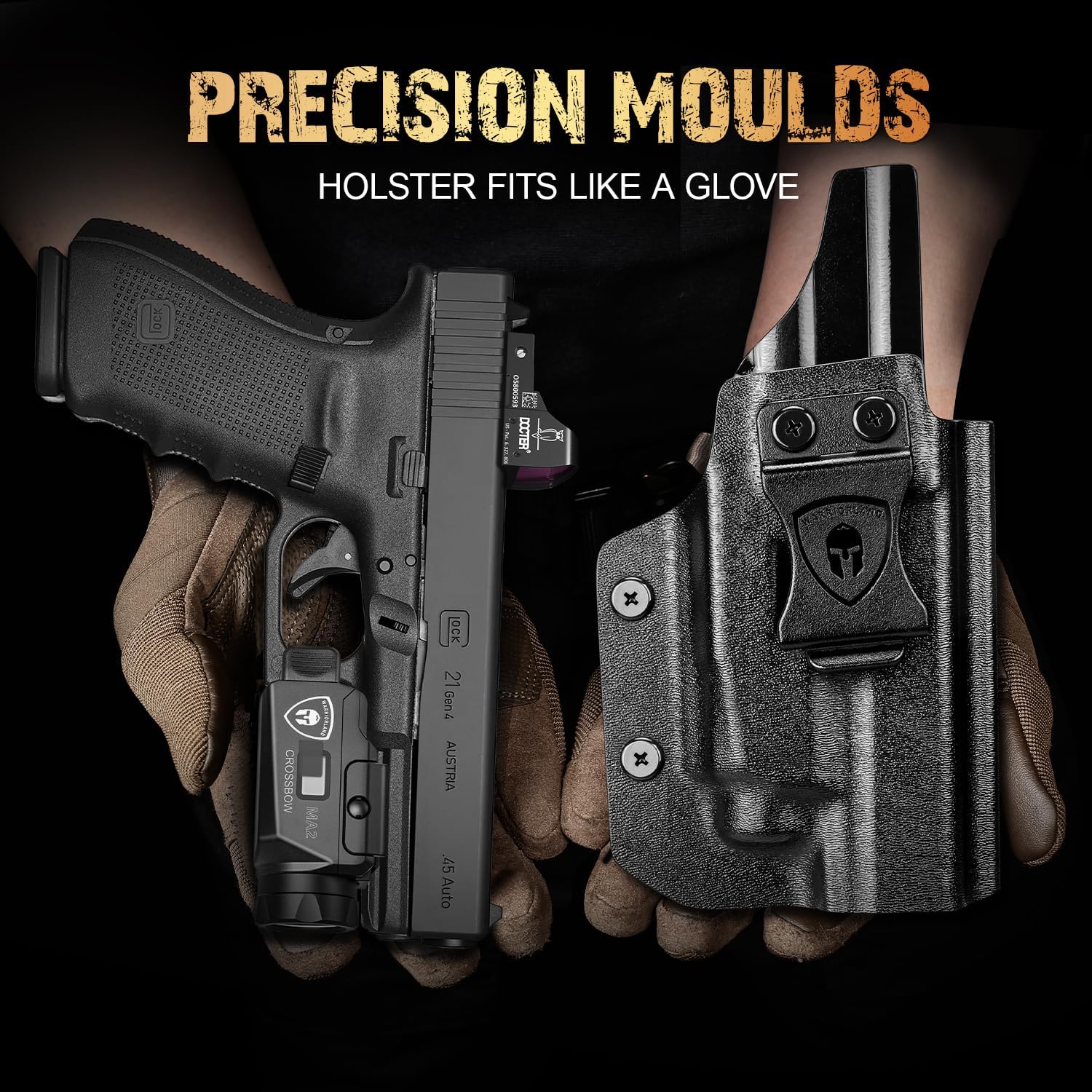 WARRIORLAND MA2 Pistol Light with Holster Fit for Glock 20/21/22/23 Gen 3-5 & Glock 34 Gen 4, 800-lumen LED Weapon Pistol Flashlight & Right-Hand IWB Holster, Rechargeable | Screen Power Indicator - WARRIORLAND
