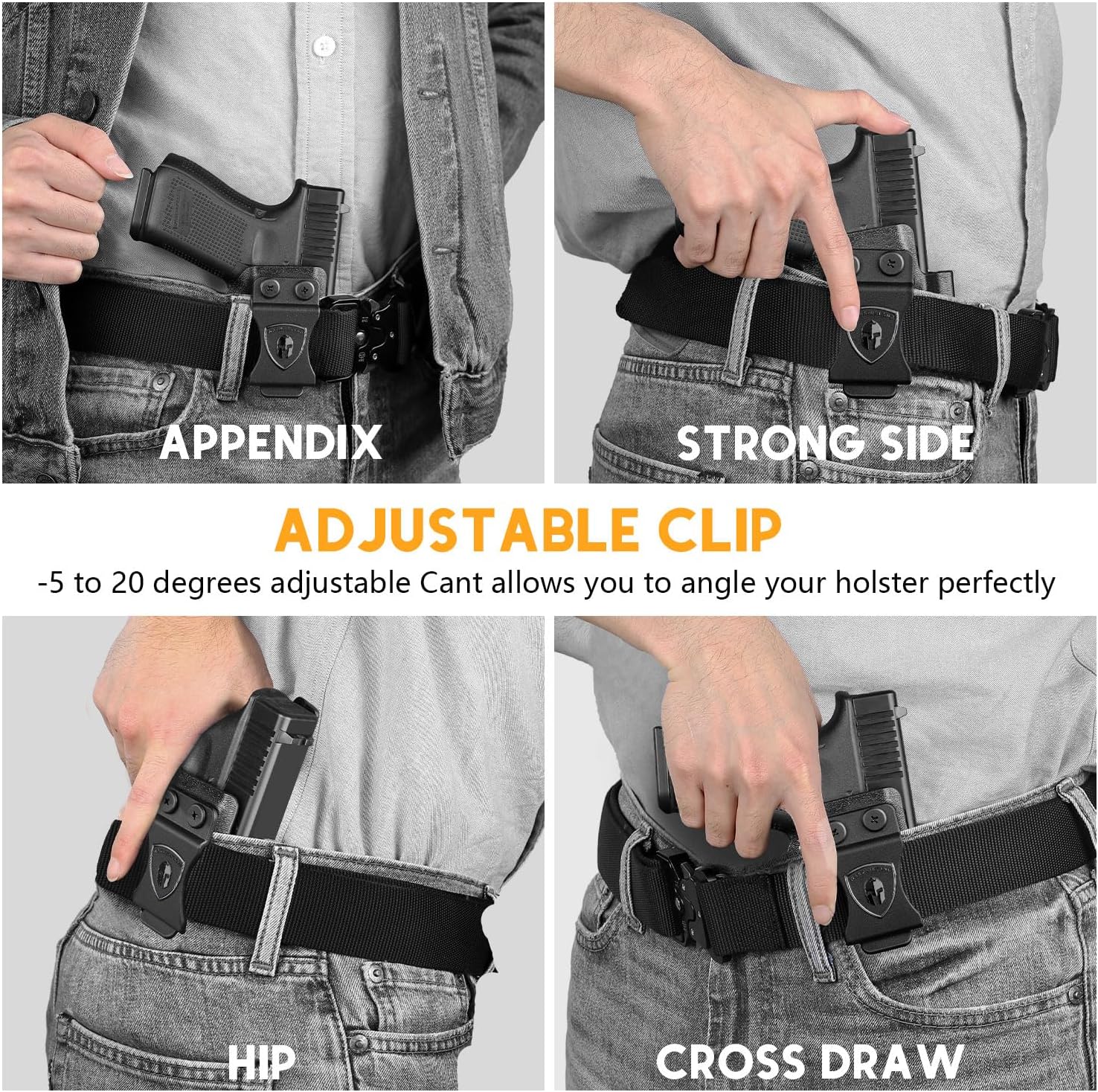 WARRIORLAND IWB Kydex Holster Compatible with Glock G17/G19/G26/G34/ Gen3-5  G17/G19 Gen4-5 MOS  G19X  G23/G32 Gen3-4  G26/G34 Gen5 MOS  G44  G45  G45 MOS, Inside Waistband Appendix Conceal Carry, with Claw & Adj. Retention & Cant, Right Hand - WARRIORLAND