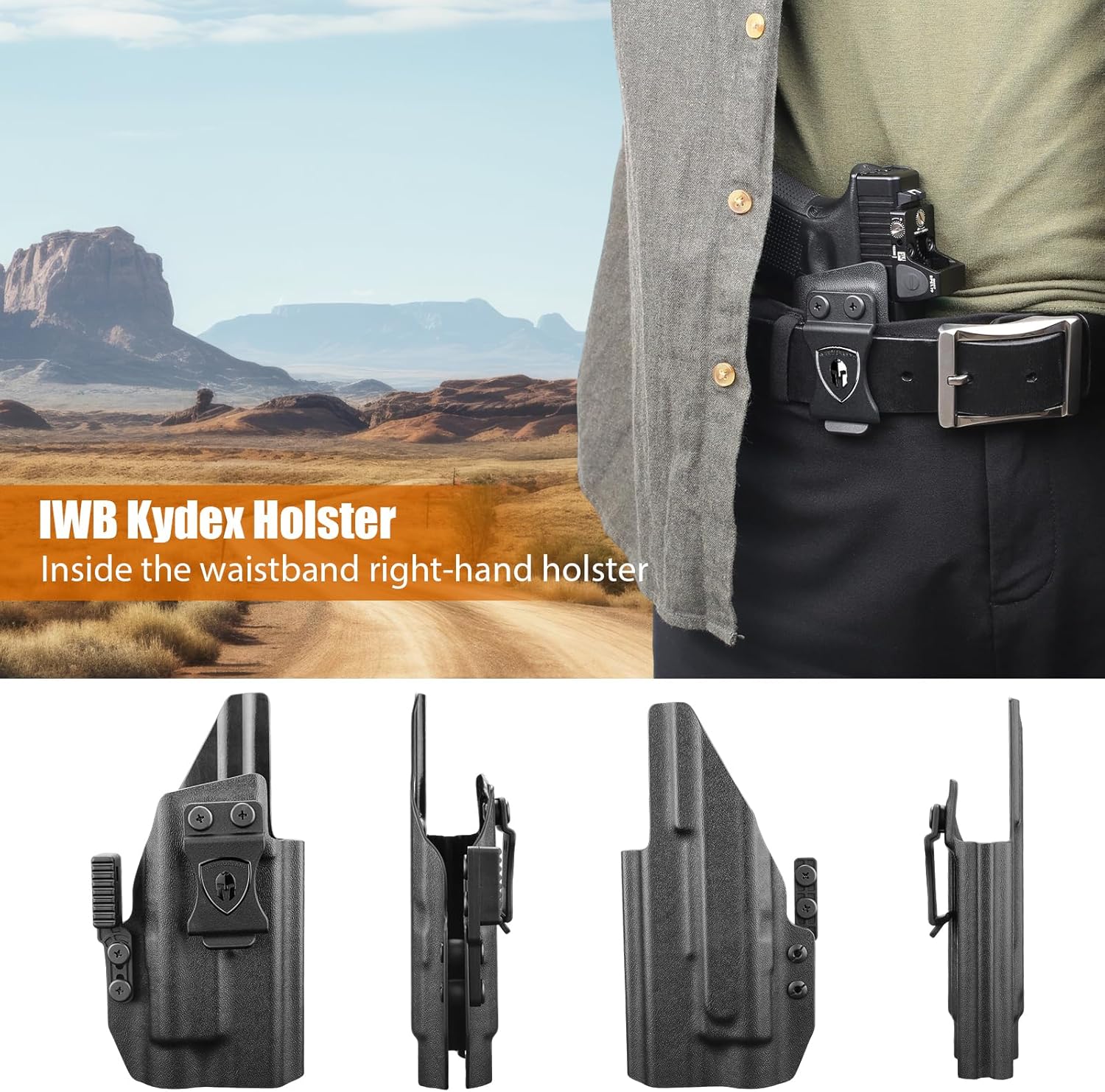 Glock 17/19 Gen3-6 / G19X / 44/45 / G34 Gen4-5 IWB Kydex Holster w/Claw - TLR-1 / TLR-1 HL / HL-X / HP-X / TLR-1s Light Bearing, Optic Cut, Adj. Retention & Cant, Right Hand - WARRIORLAND