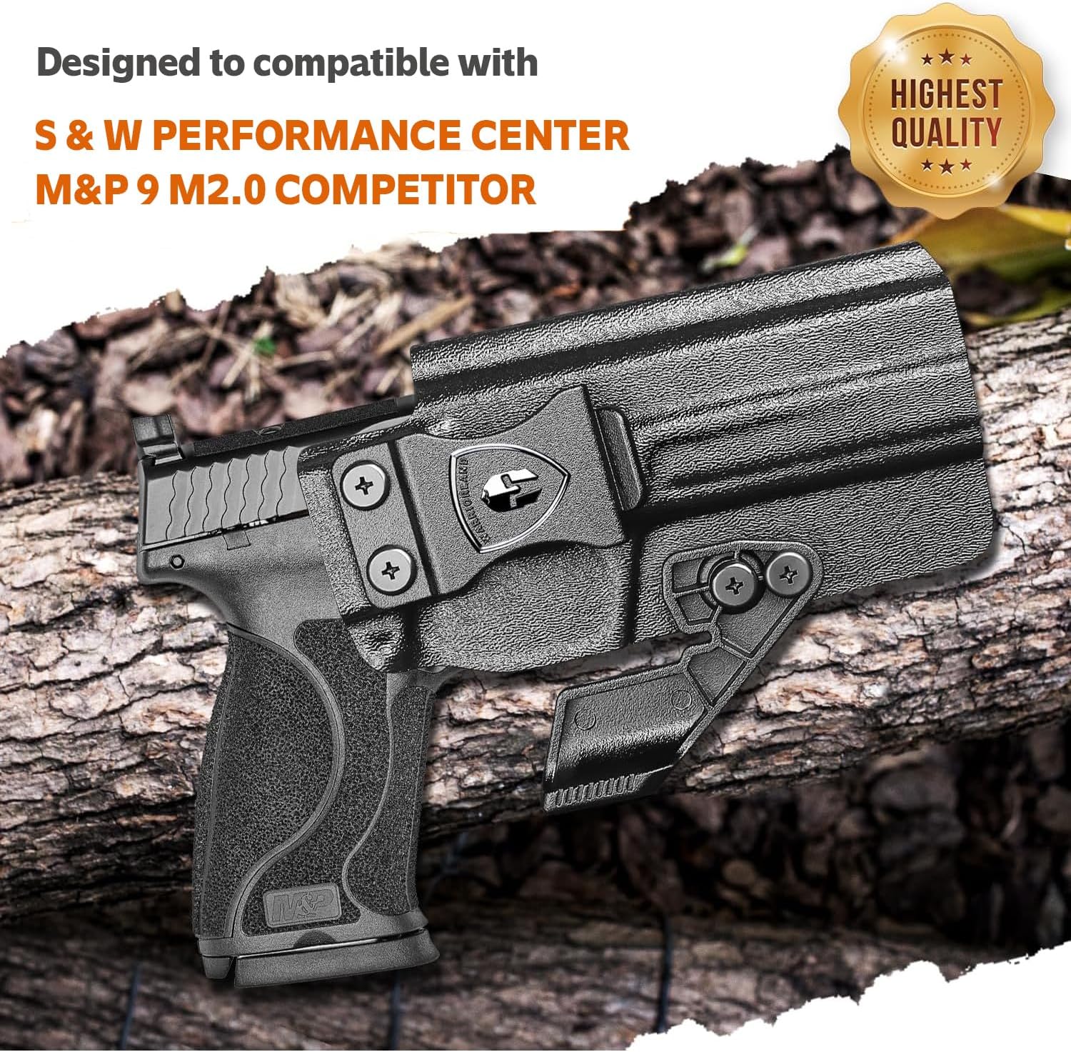 WARRIORLAND IWB Kydex Holster, Compatible with S&W M&P 9 M2.0 Competitor, Optic Cut Ready/Claw Attachment, Inside Waistband Conceal Carry, Adj. Retention & Cant, Open-Muzzle Design, Right Hand - WARRIORLAND