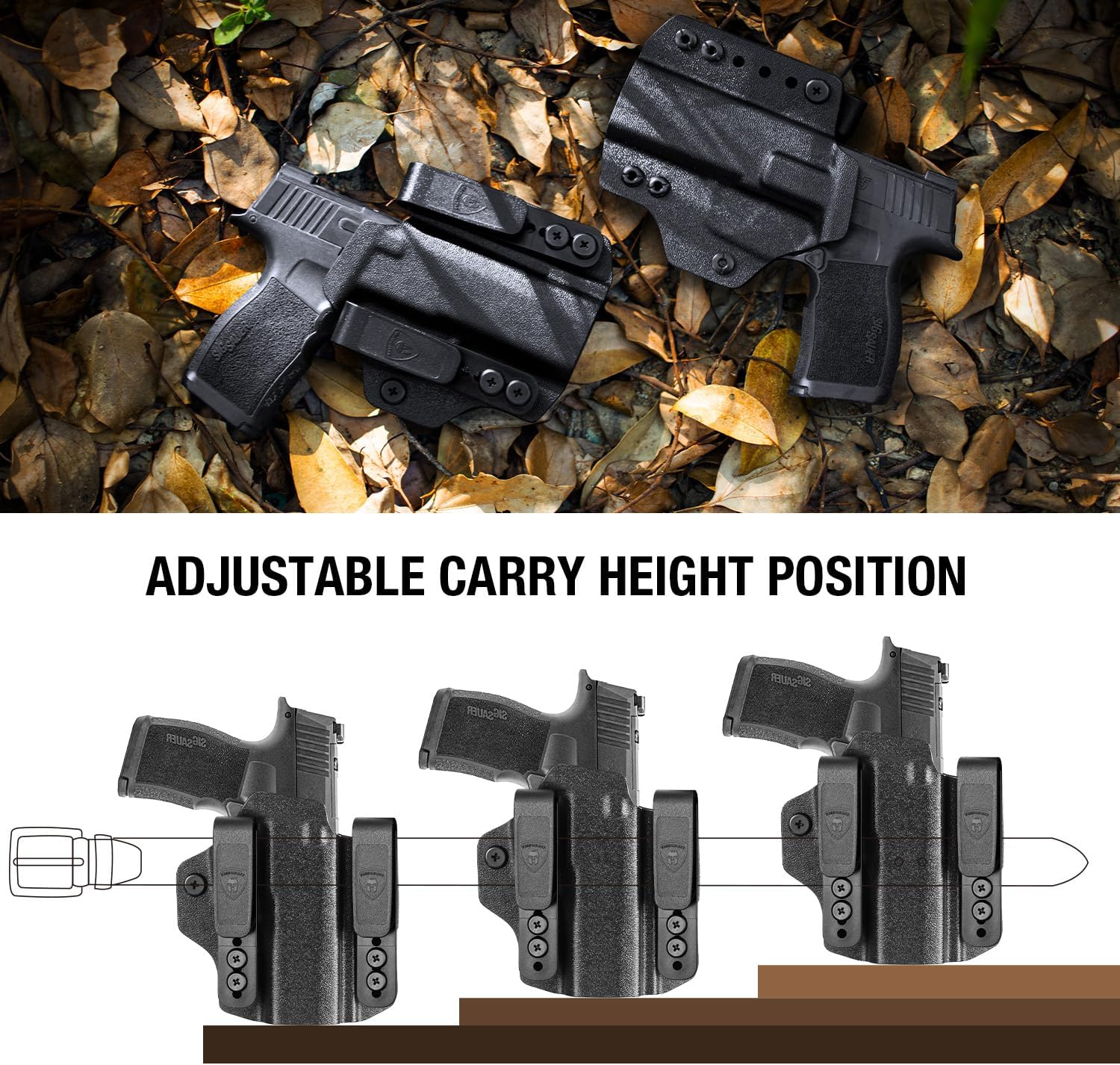 WARRIORLAND Sig Sauer P365 P365 XL P365 SAS P365X P365.380 ACP P365 ROSE.380 ACP IWB & OWB Convertible Holster Optics Cut: Sig Sauer P365 / P365 X & P365 XL, IWB OWB Combo Holster P365, 1.75 Belt Clip, Adjustable Ride Height, Right Hand - WARRIORLAND
