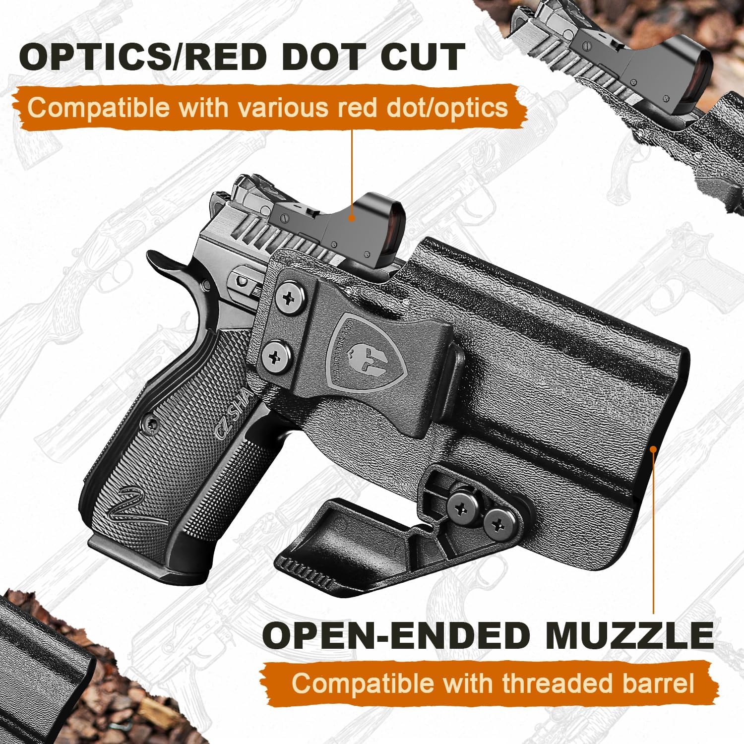 WARRIORLAND IWB Kydex Holster Compatible with CZ Shadow 2 Compact and CZ Shadow 2, Optic Cut & Claw, Inside Waistband Conceal Carry, Adj. Retention & Cant (Right Hand) - WARRIORLAND