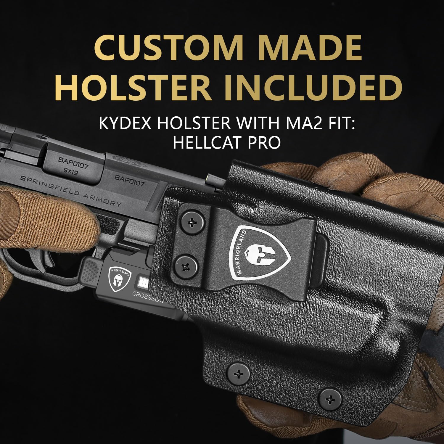 WARRIORLAND MA2 Pistol Light with Holster Fit for Sprindfield Hellcat Pro, 800-lumen LED Weapon Pistol Flashlight & Right-Hand IWB Holster, Rechargeable | Screen Power Indicator - WARRIORLAND