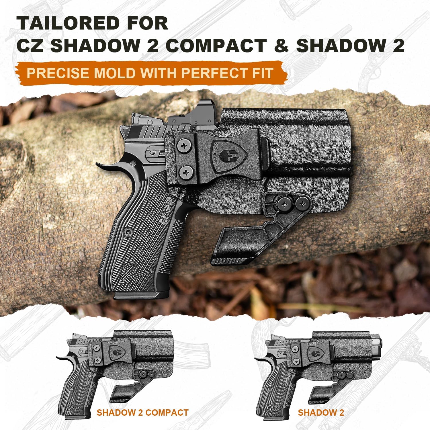 WARRIORLAND IWB Kydex Holster Compatible with CZ Shadow 2 Compact and CZ Shadow 2, Optic Cut & Claw, Inside Waistband Conceal Carry, Adj. Retention & Cant (Right Hand) - WARRIORLAND